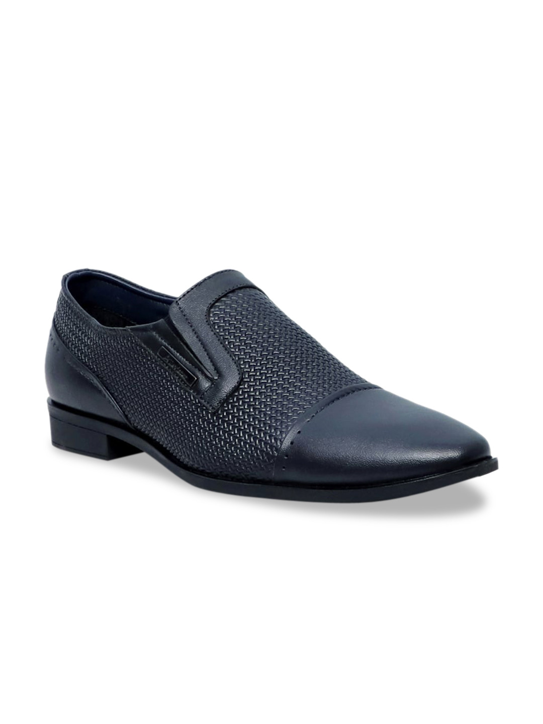 

Alleviater Men Navy Blue Textured Leather Formal Slip-Ons