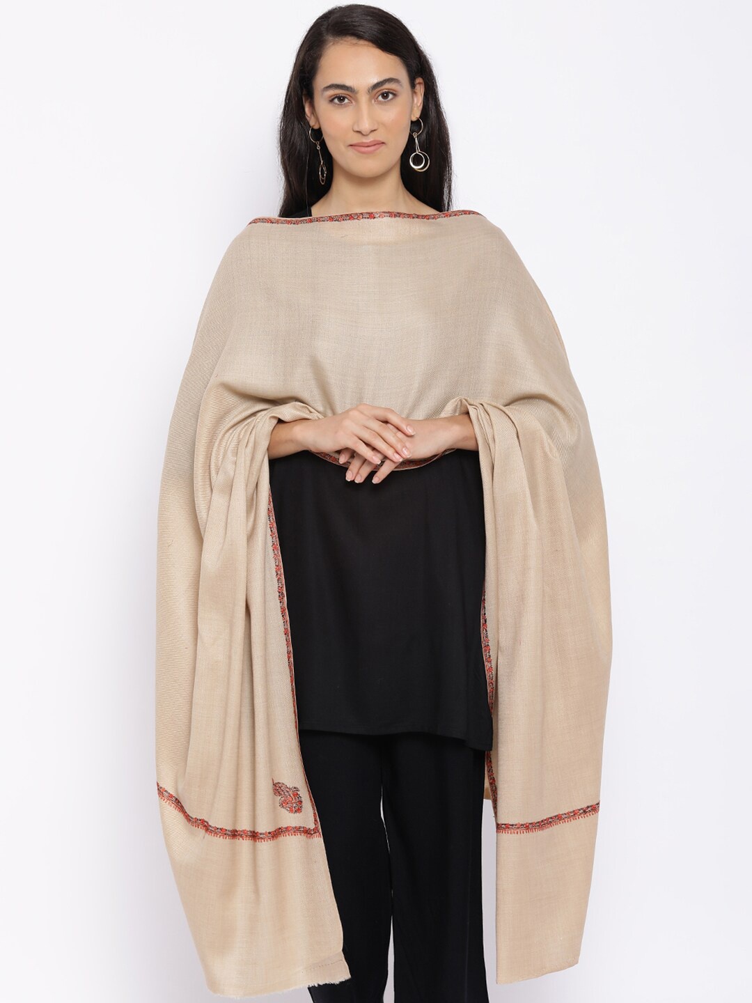 

Pashmoda Women Beige Hand Embroidered Shawl