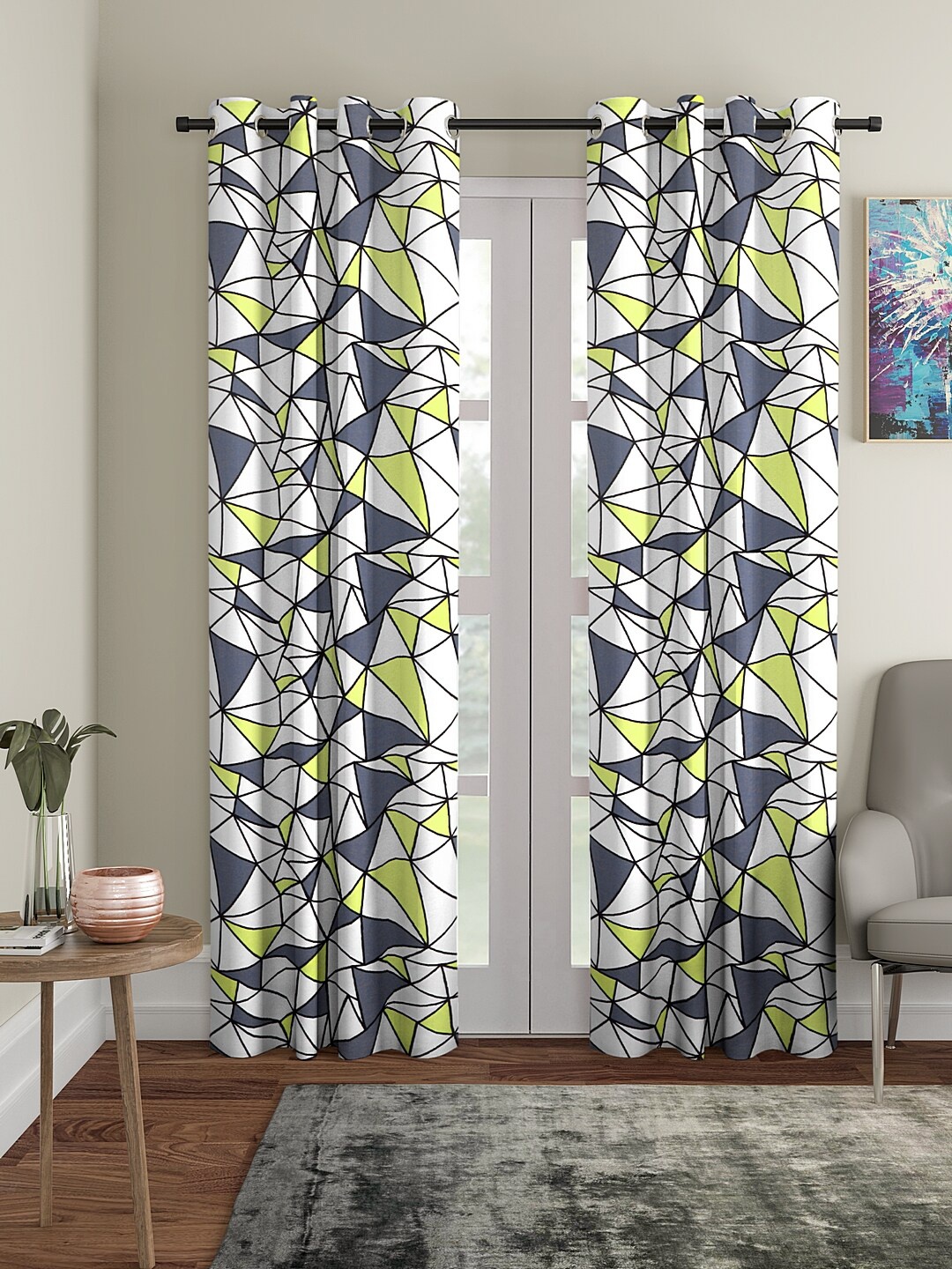 

Cortina White & Grey Set of 2 Geometric Printed Door Curtains