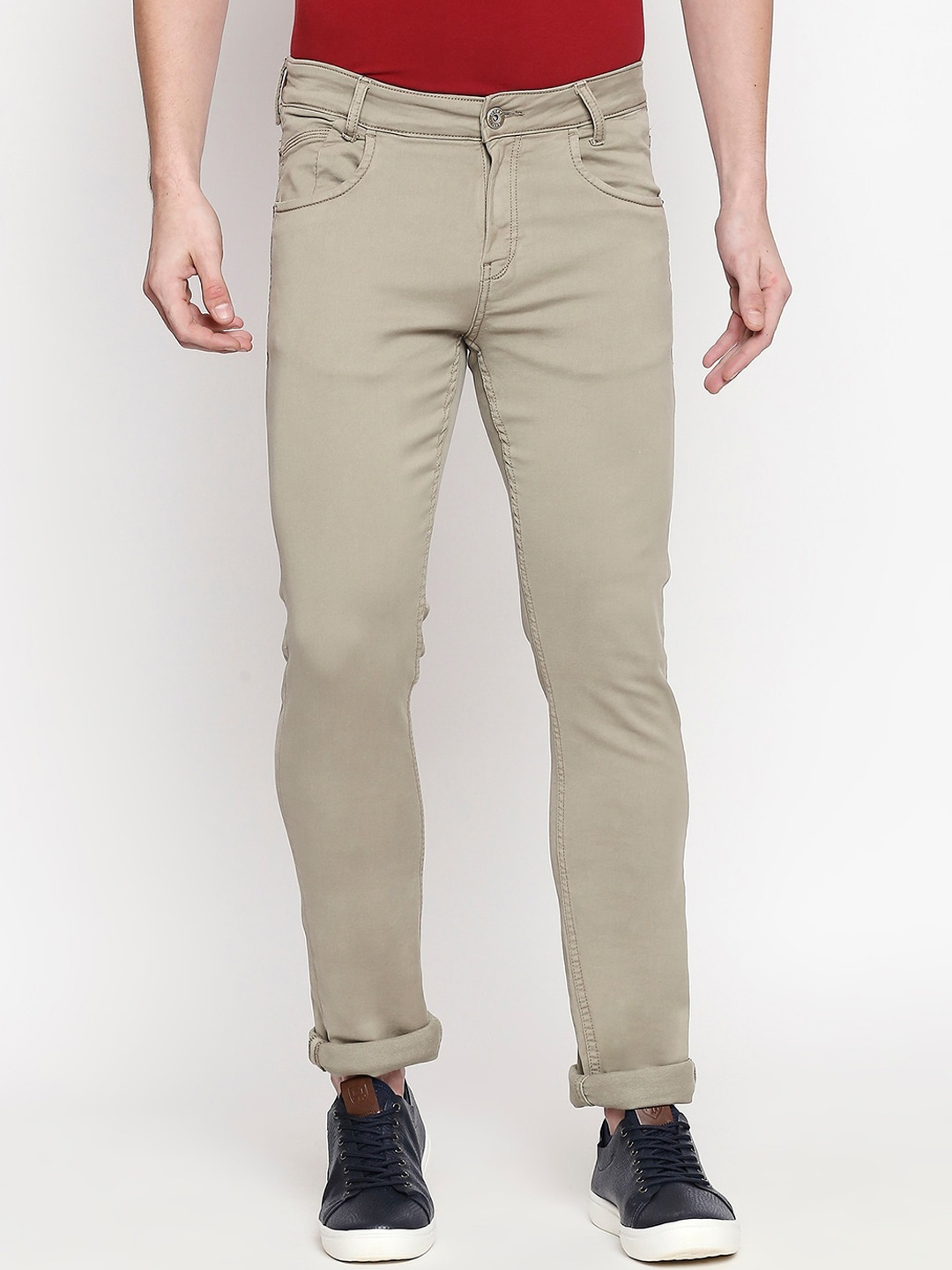 

Mufti Men Khaki Skinny Fit Solid Regular Trousers