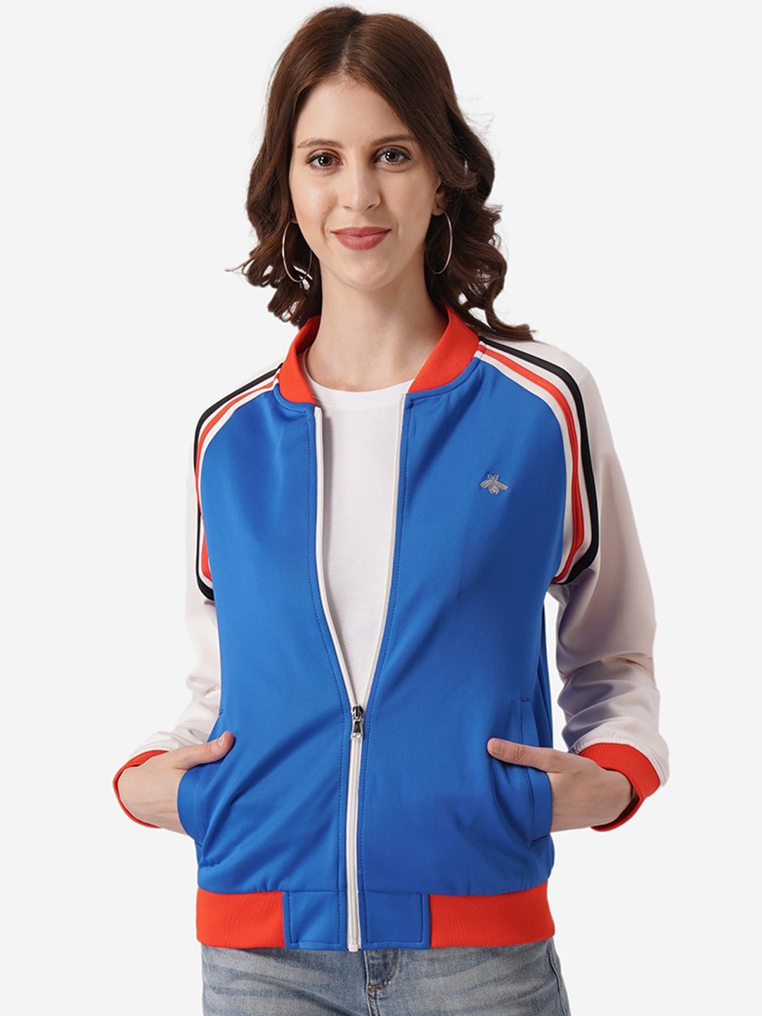 

Mode by Red Tape Women Blue Printed Bomber