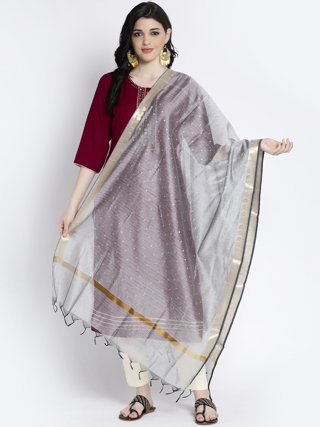 

Clora Creation Women Grey Printed Silk Dupatta