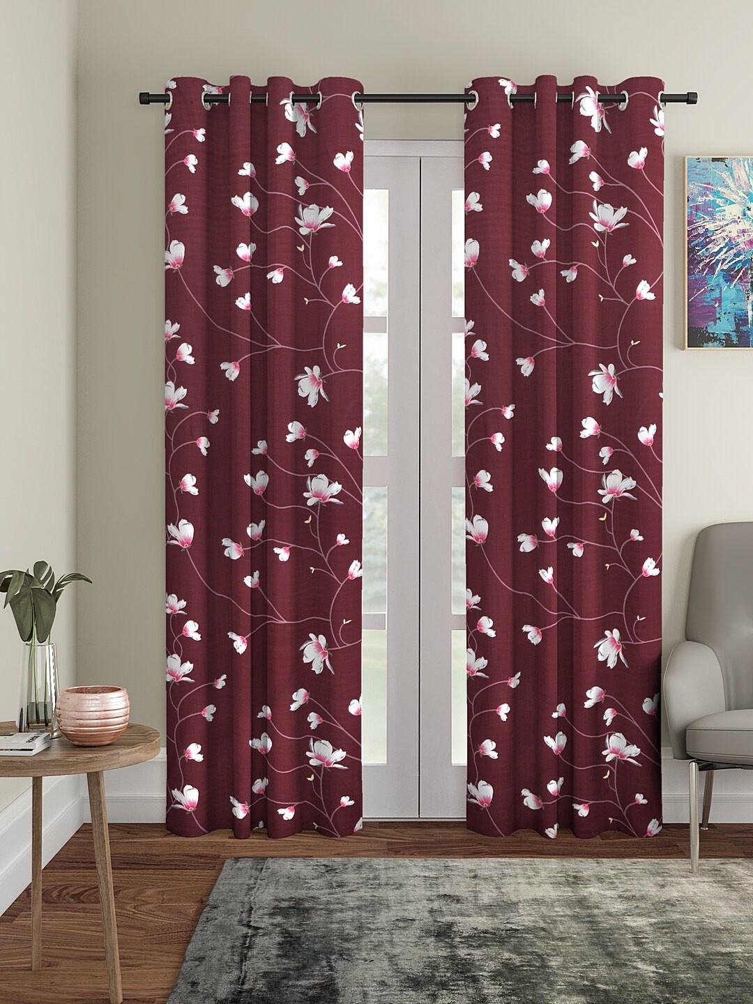 

Cortina Maroon & White Set of 2 Digital Printed Door Curtains