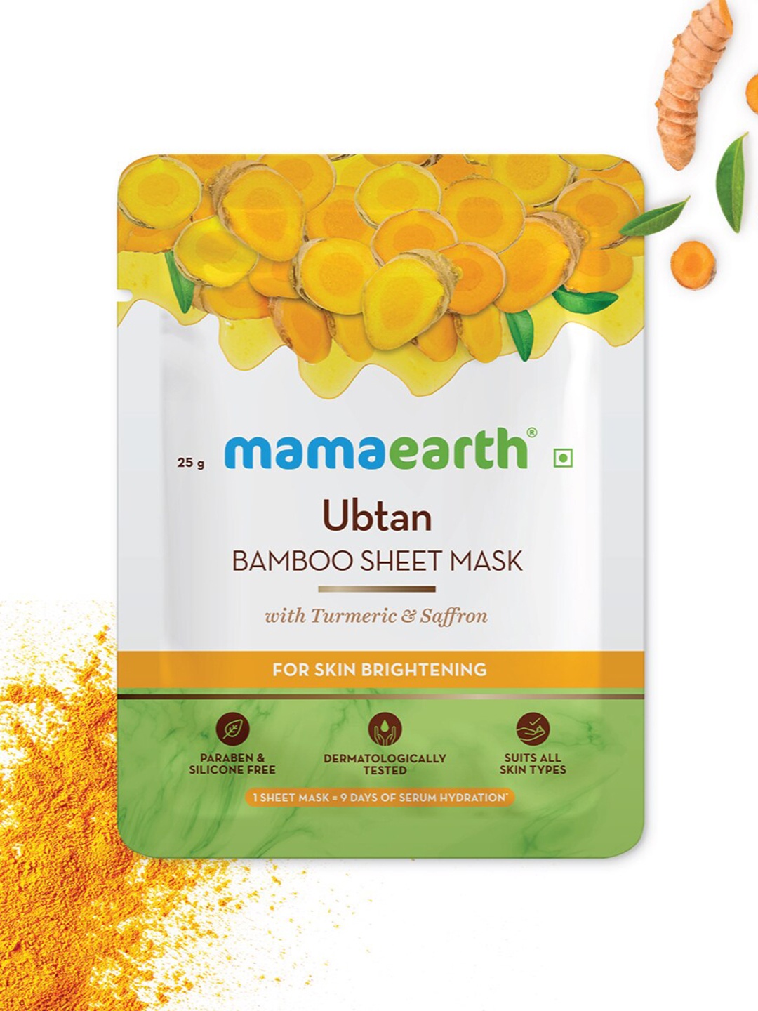 

Mamaearth Ubtan Bamboo Sheet Mask with Turmeric & Saffron for Skin Brightening 25 g, Yellow