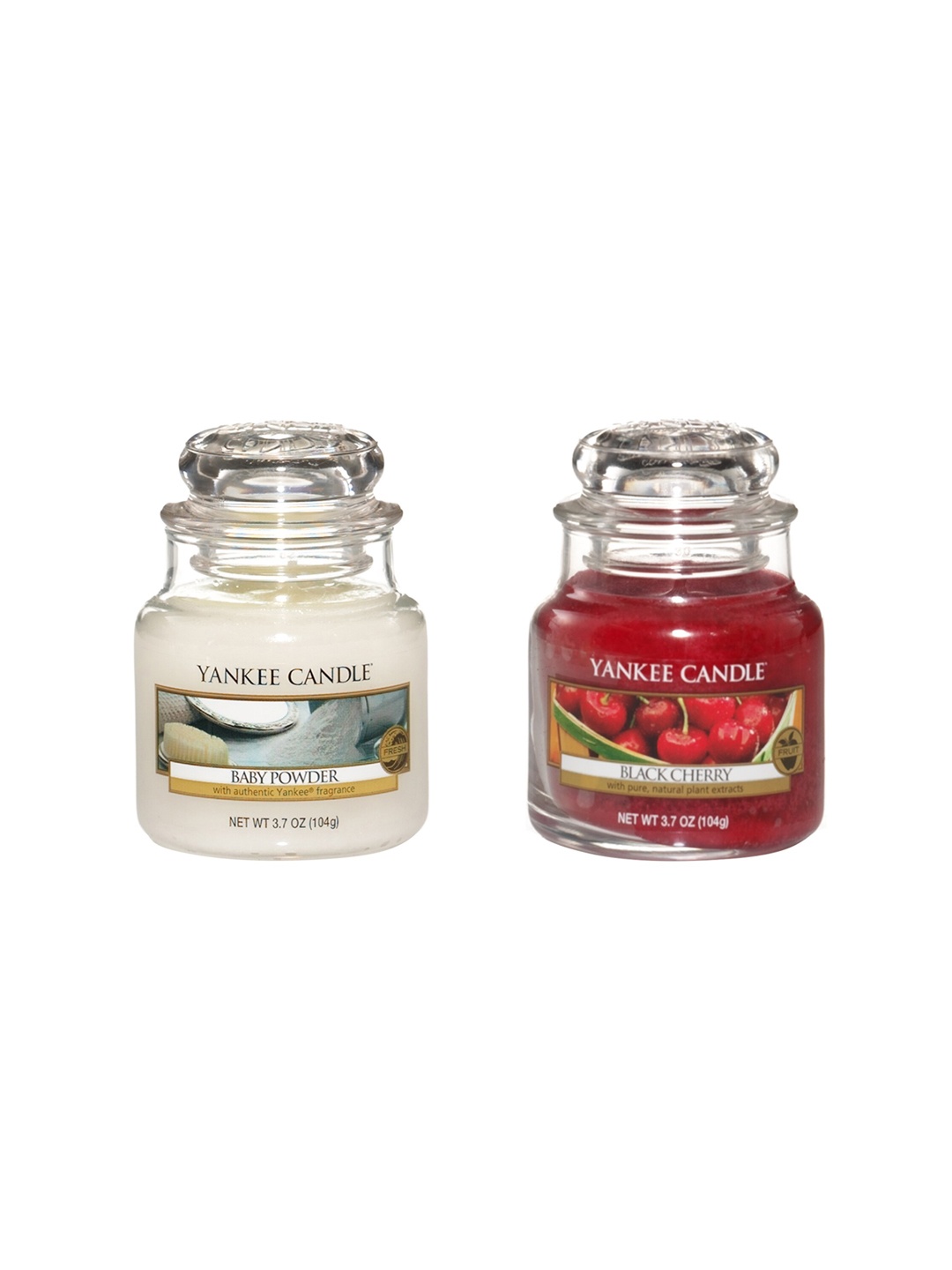 

YANKEE CANDLE Set of 2 White & Red Classic Jar Baby Powder & Cherry Scented Candles