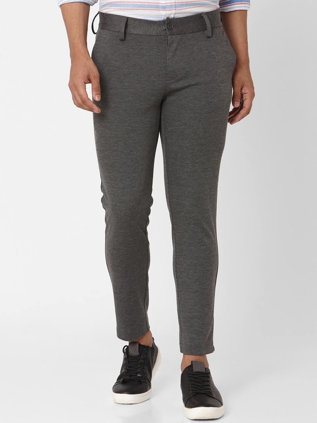 

Mufti Men Grey Skinny Fit Solid Formal Trousers
