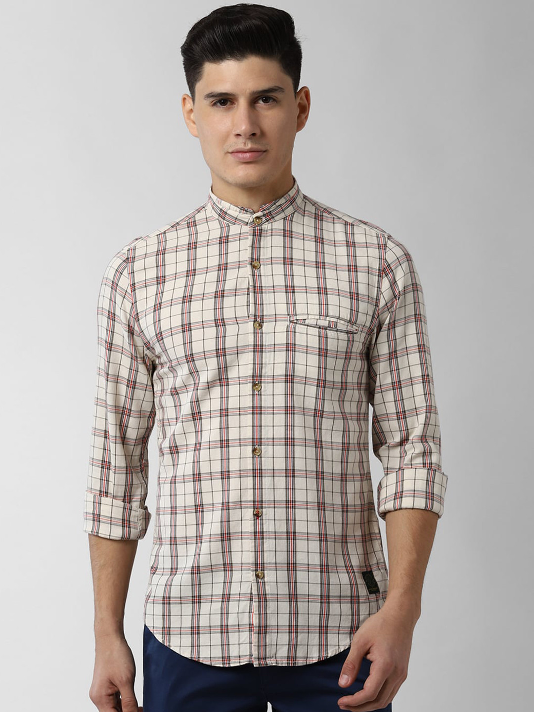 

Peter England Casuals Men Beige Slim Fit Checked Casual Shirt