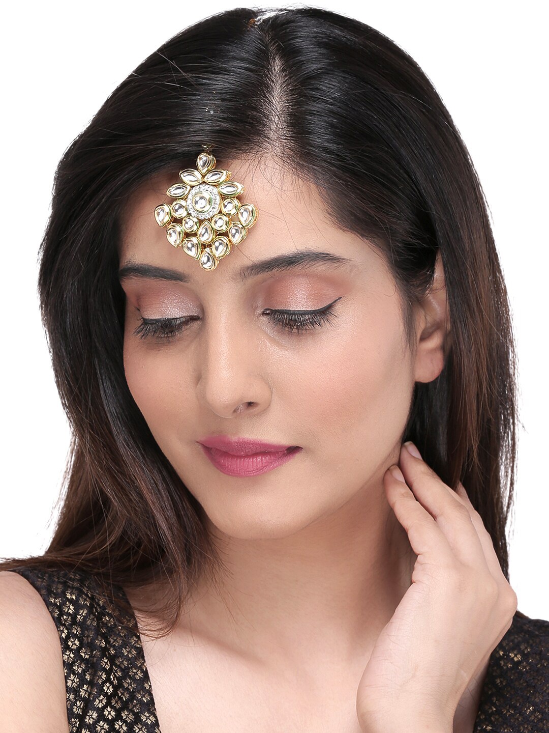 

Yellow Chimes Gold-Plated Kundan Embellished Maang Tika