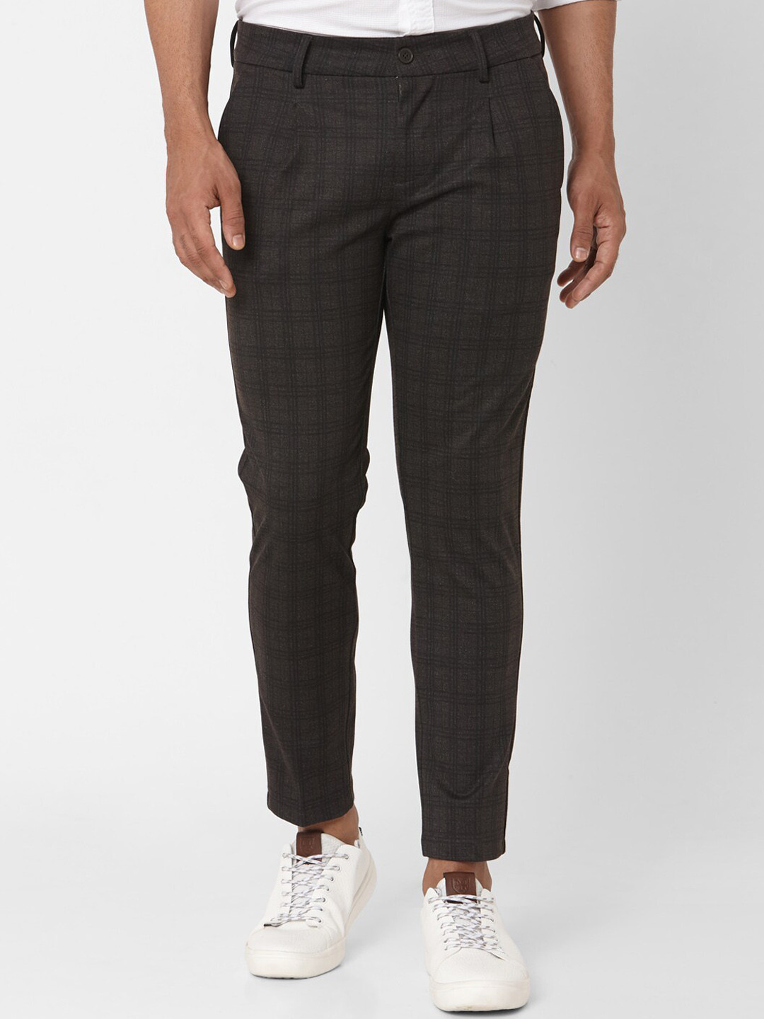 

Mufti Men Olive Green Slim Fit Checked Regular Trousers