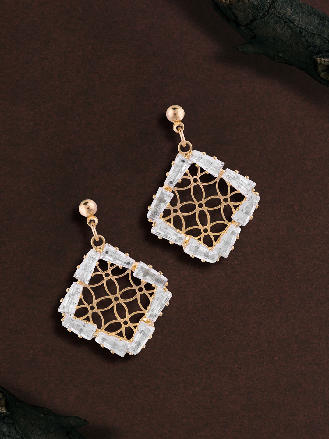 

E2O Gold-Toned & White Floral Drop Earrings