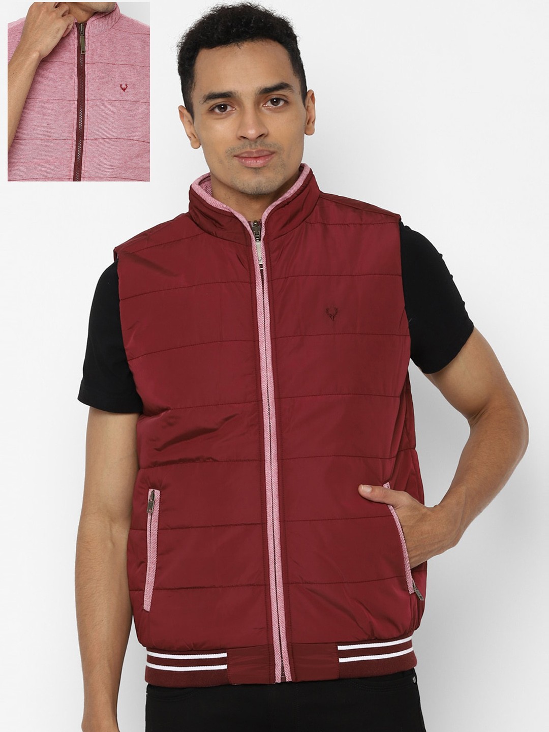 

Allen Solly Men Pink Solid Reversible Quilted Jacket