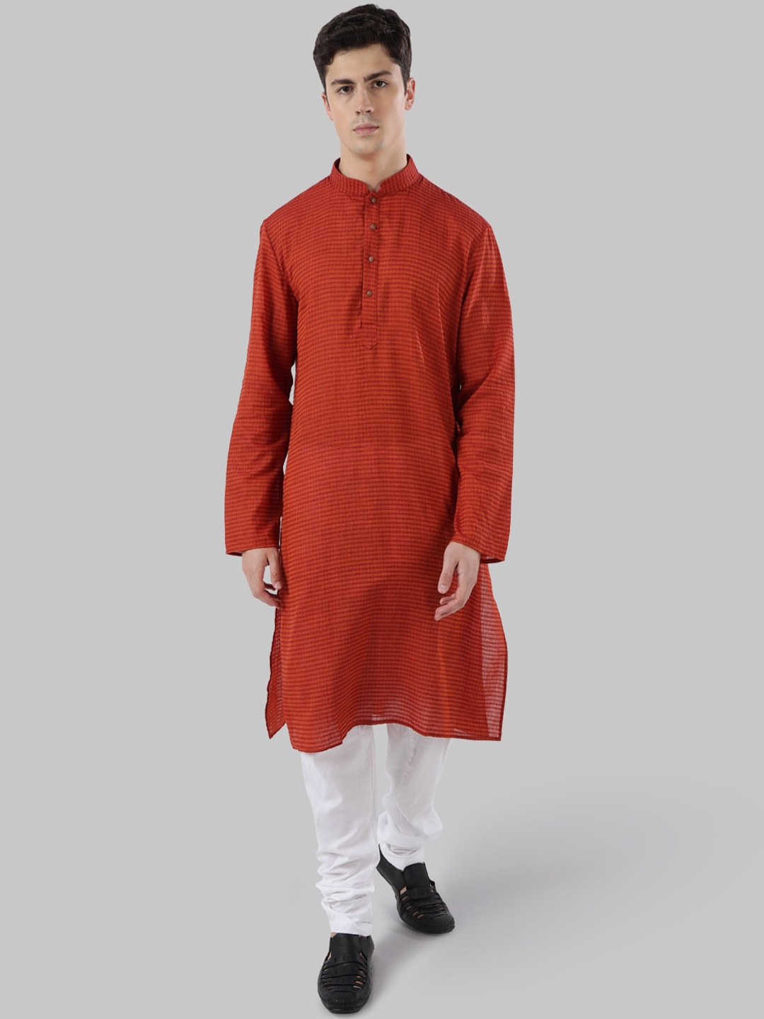 

Ethnix by Raymond Men Rust Embroidered Straight Kurta