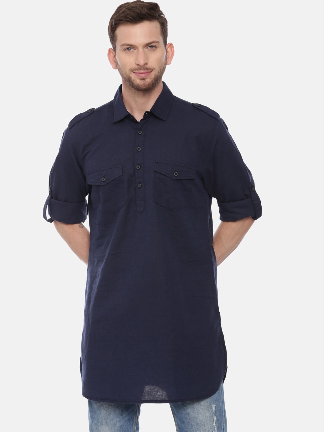 

IVOC Men Blue Solid Pathani Kurta