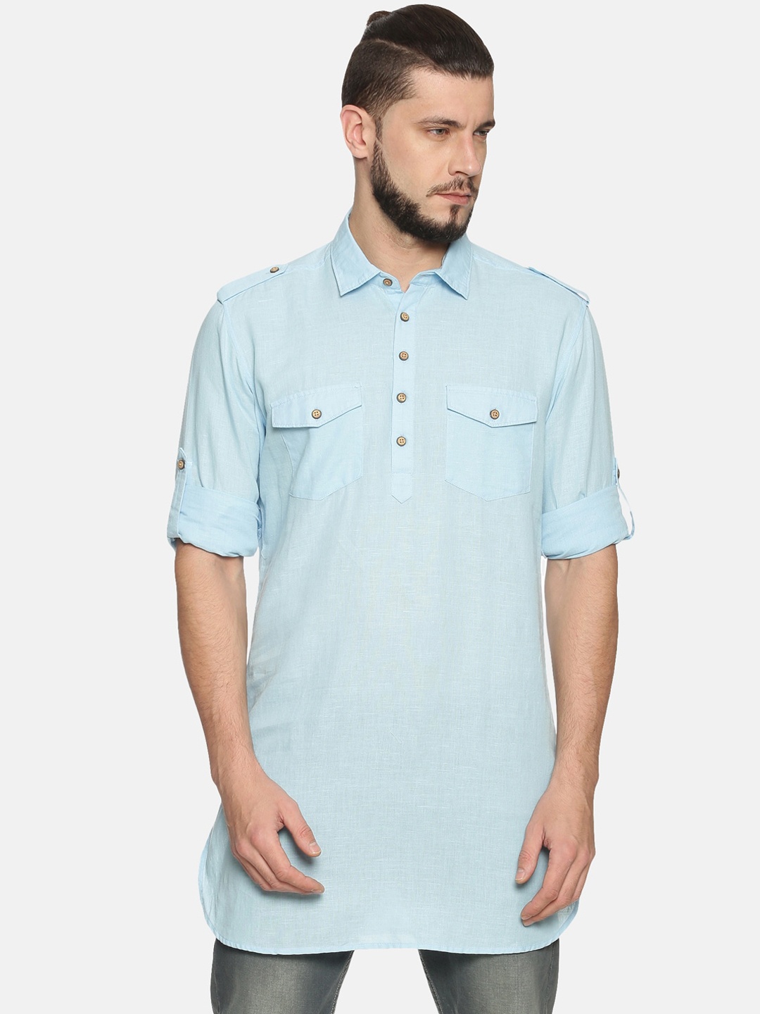 

IVOC Men Blue Solid Pathani Kurta
