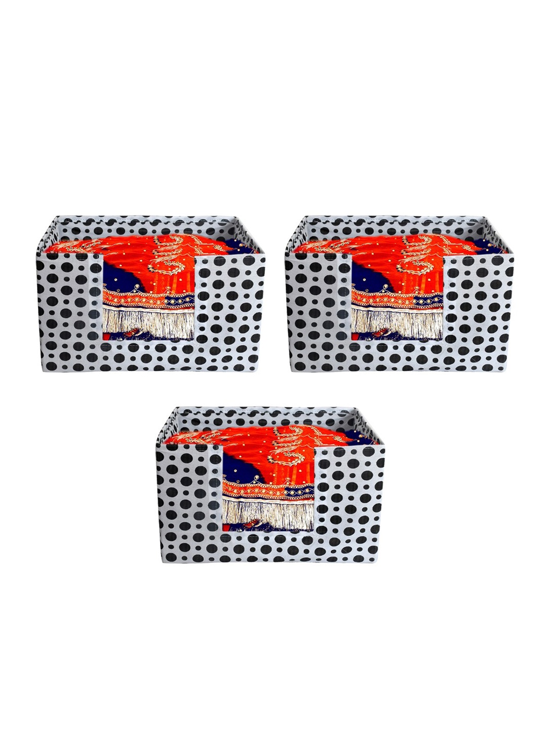 

Kuber Industries Set of 3 White & Black Printed Large Stacker Foldable Wardrobe Organisers