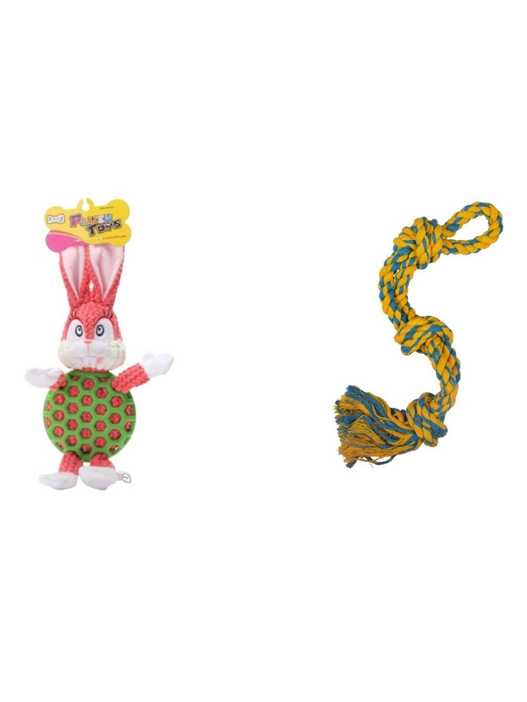 

Poochles Set Of 2 Double Knotted Rope & Rabbit Plush Combo Dog Toys, Pink