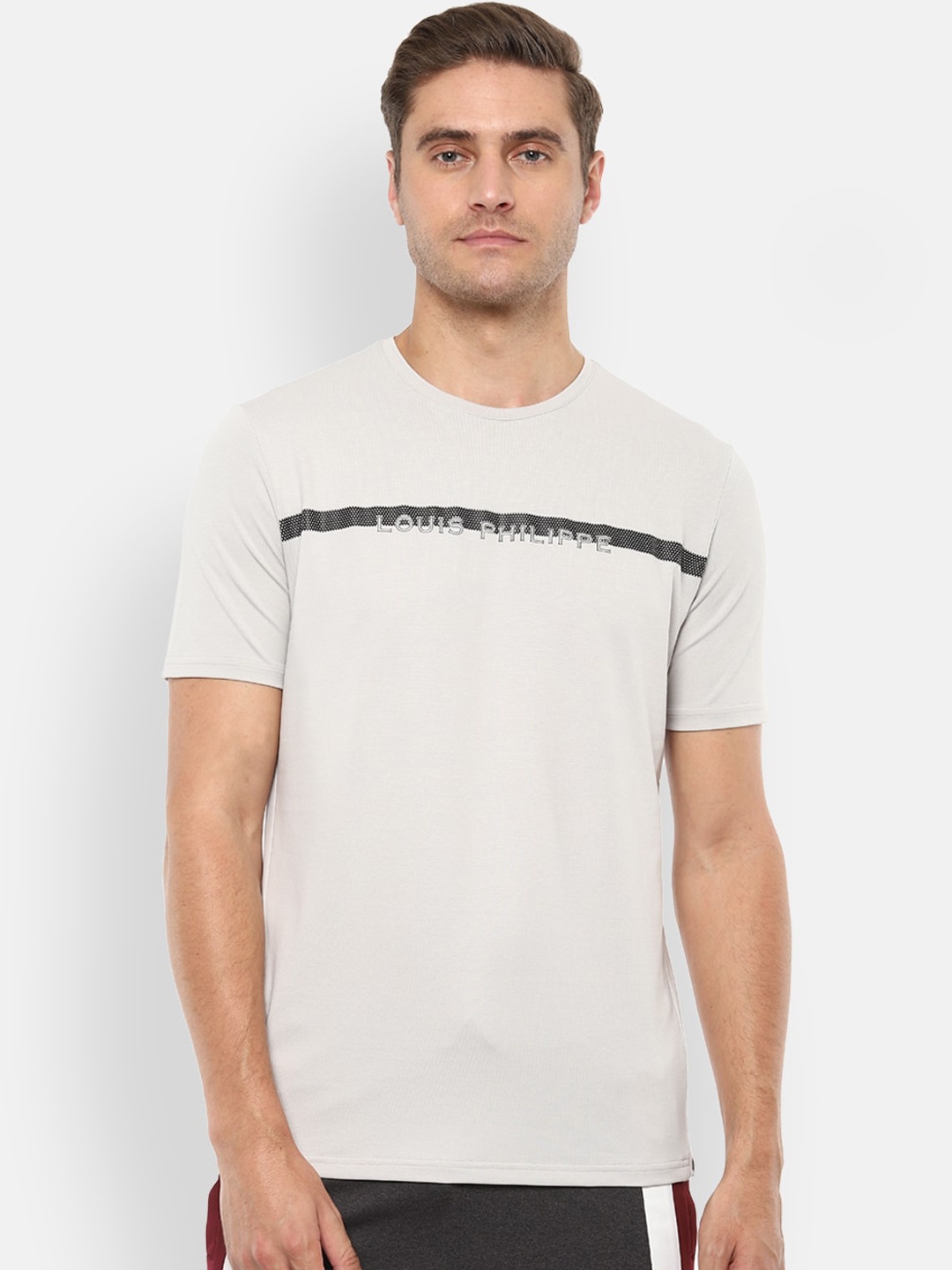 

Louis Philippe ATHPLAY Men Off-White Solid Round Neck T-shirt
