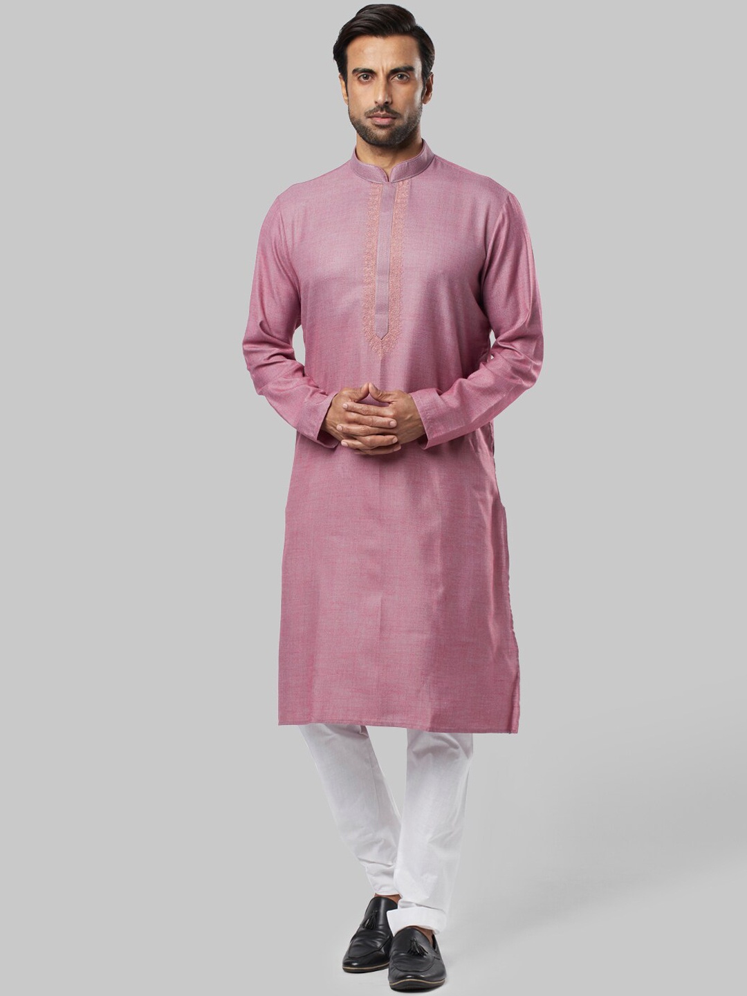Ethnix by Raymond Men Purple Yoke Design Straight Kurta