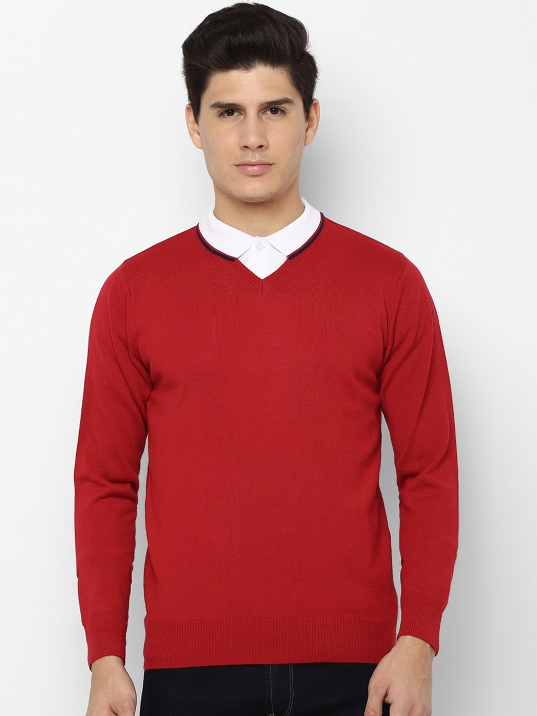 Allen Solly Men Red Solid Pullover Sweater