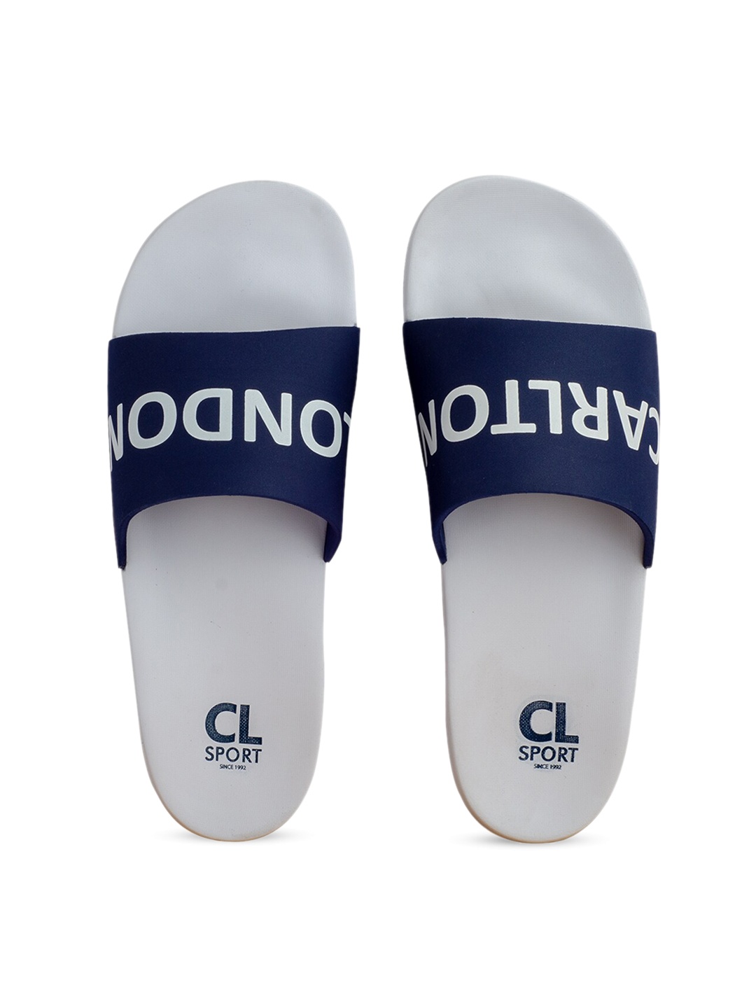Carlton London sports Men Navy Blue & White Printed Sliders