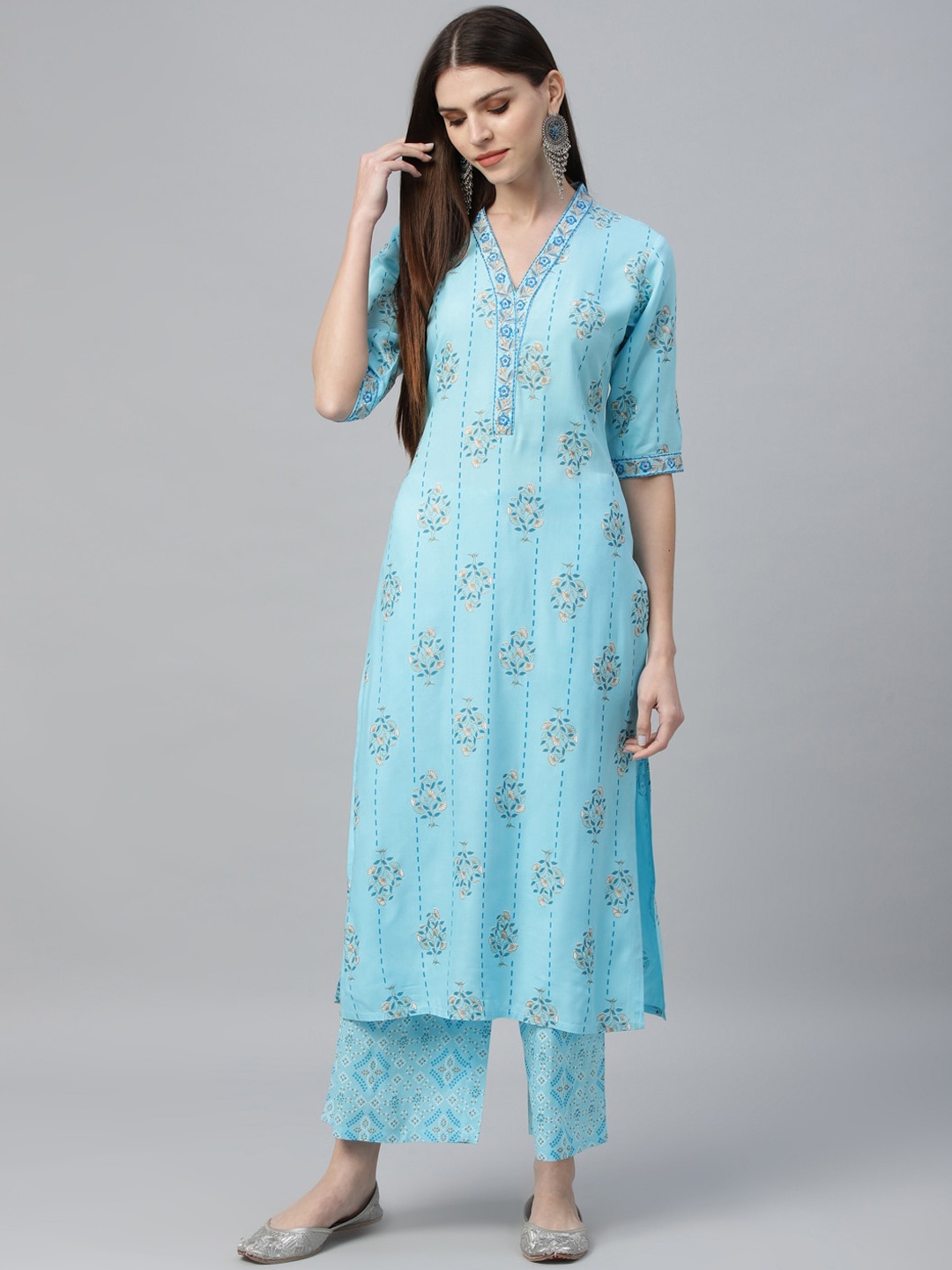 

Libas Women Blue Printed Kurta with Trousers