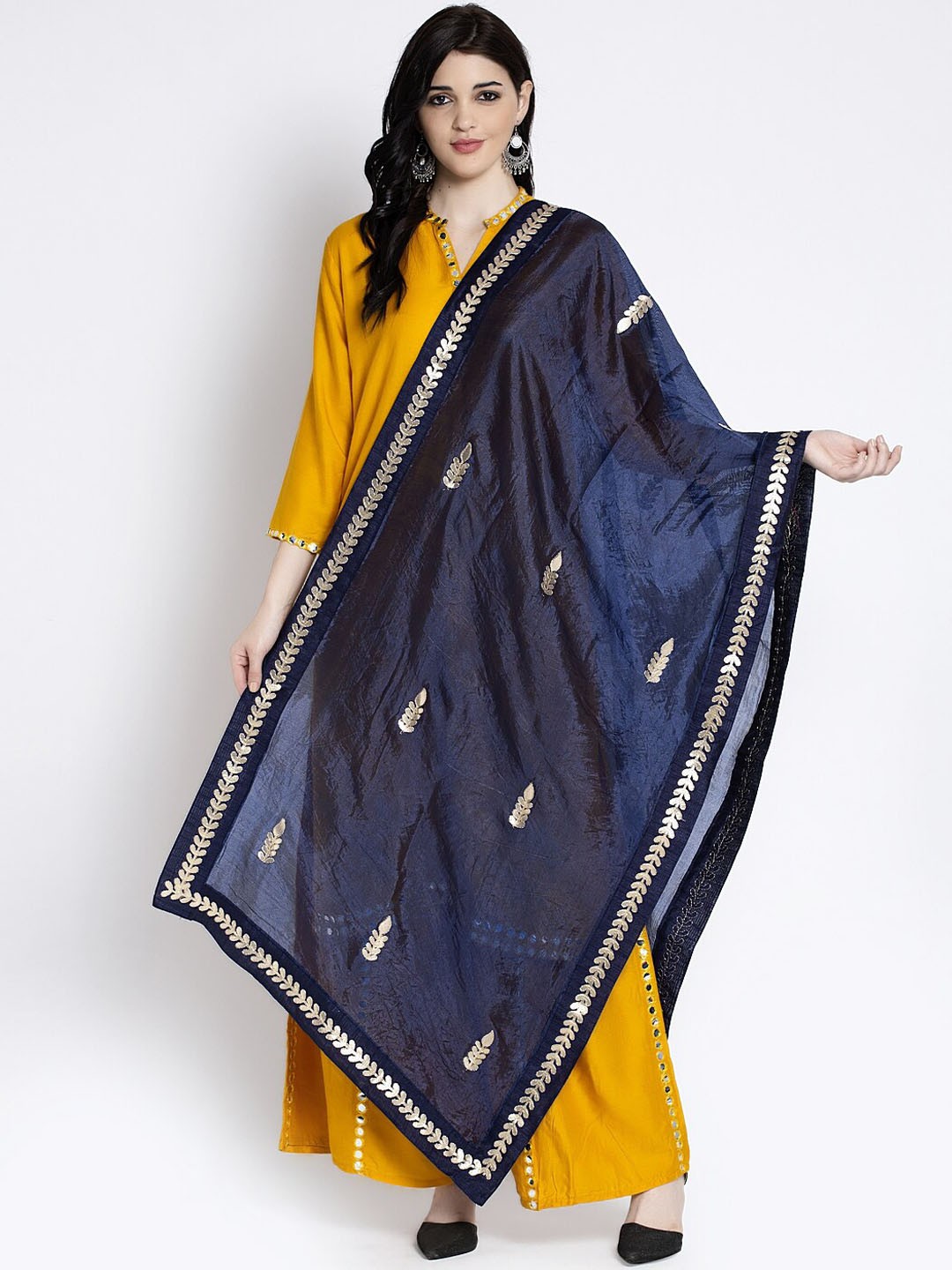 

Clora Creation Women Navy Blue Gota Patti Applique Dupatta