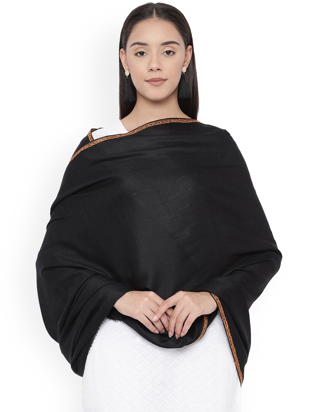 

Pashmoda Women Black Hand Embroidered Shawl