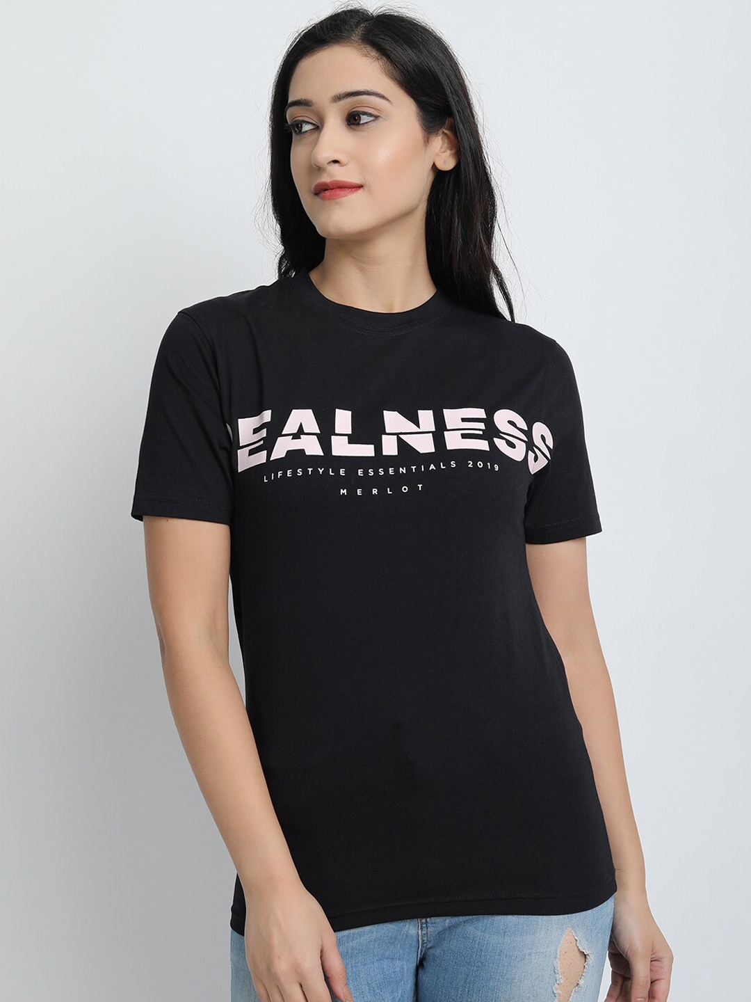 

MERLOT Unisex Black Printed Round Neck T-shirt