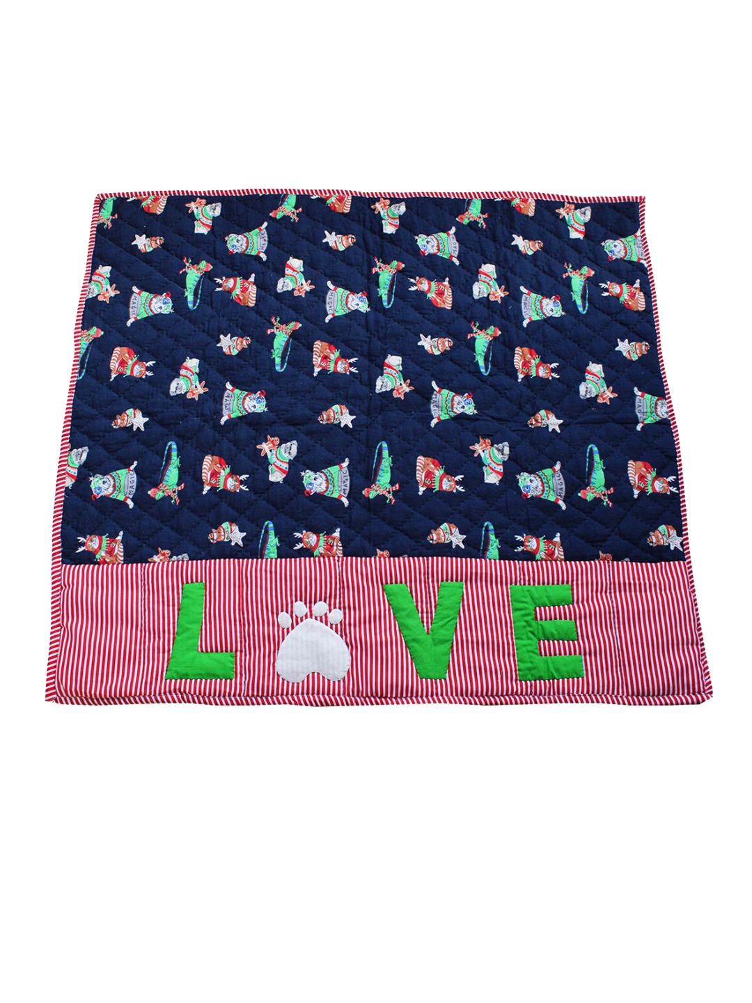 LANA PAWS Navy Blue Printed Dog Winter Blanket / Mat