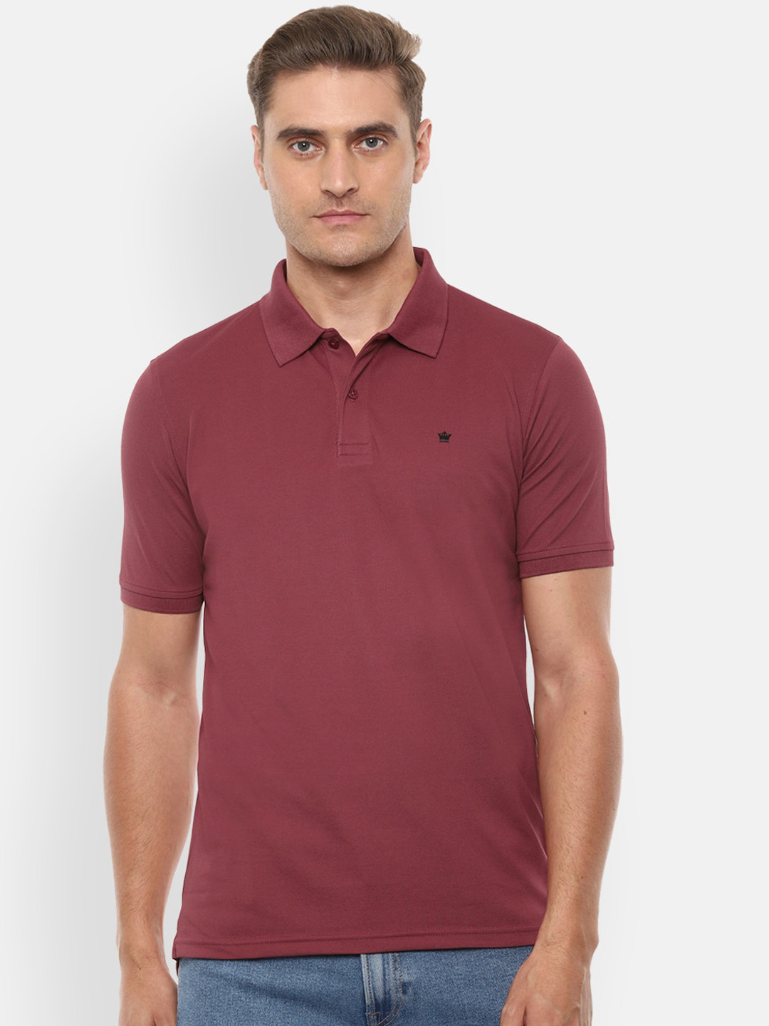 

Louis Philippe Men Maroon Solid Polo Collar T-shirt