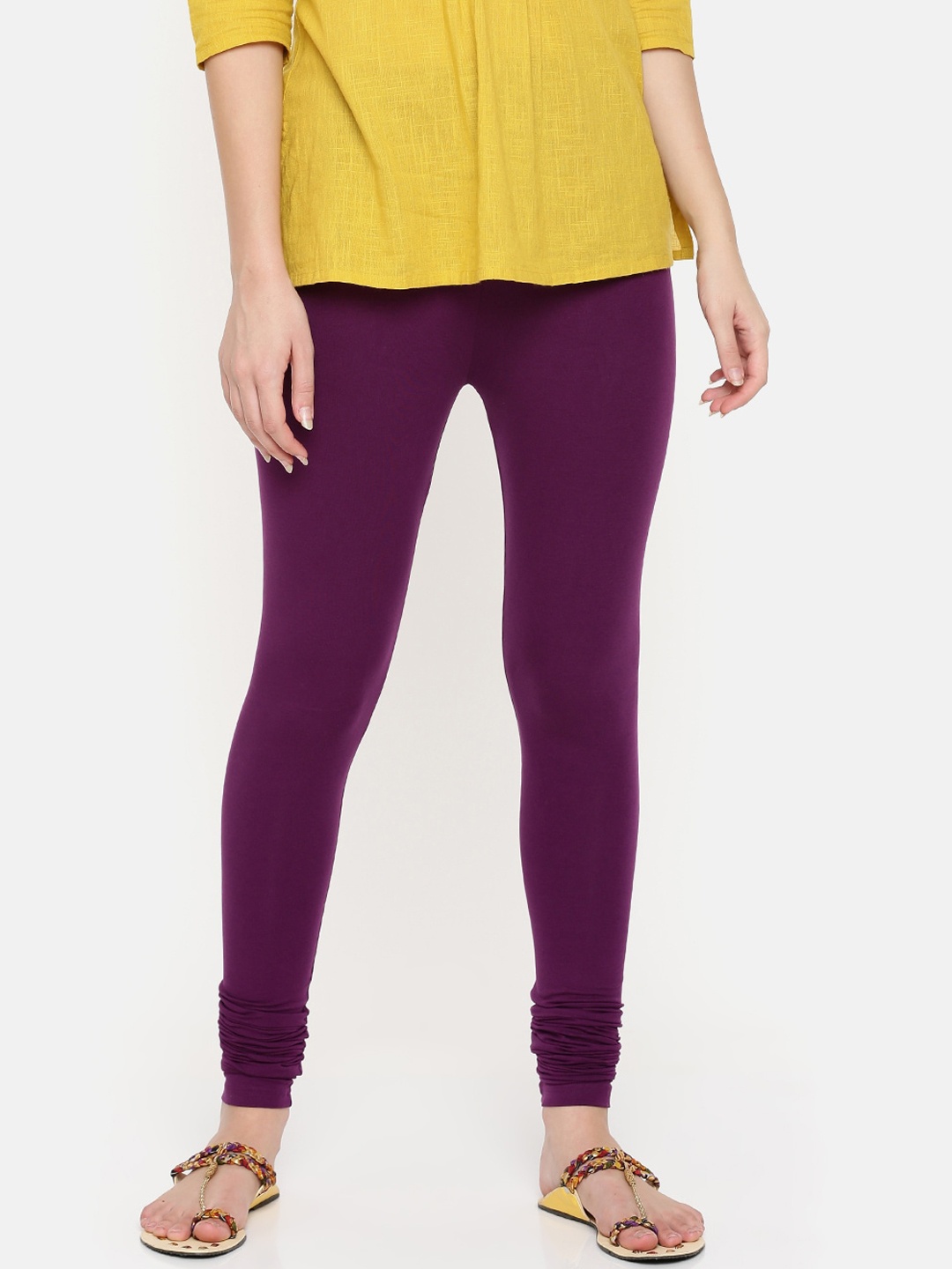 De Moza Women Purple Solid Churidar-Length Leggings