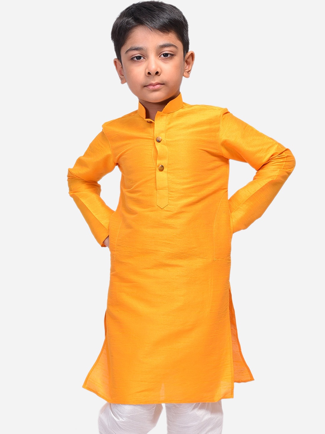 

NAMASKAR Boys Dupion Silk Solid Kurta, Yellow