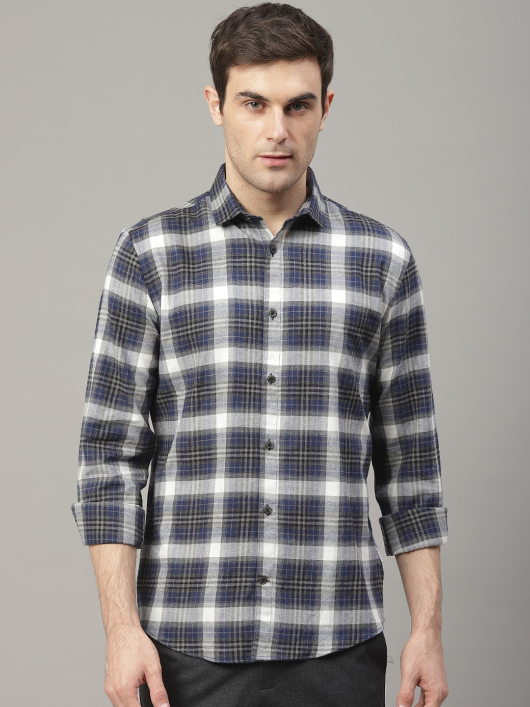 

LINDBERGH Men Blue & Grey Regular Fit Checked Casual Shirt