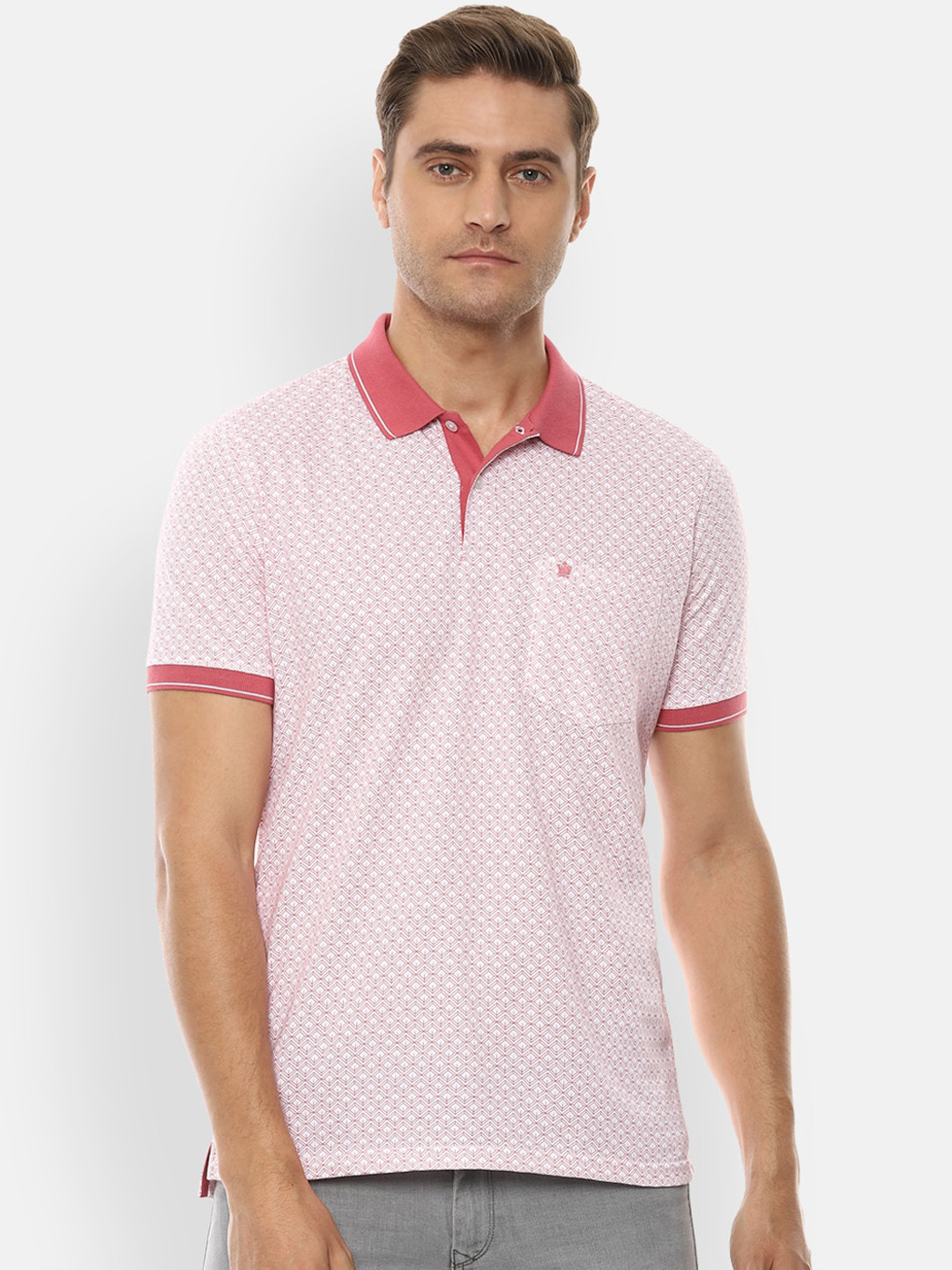 

Louis Philippe Men Pink Printed Polo Collar T-shirt
