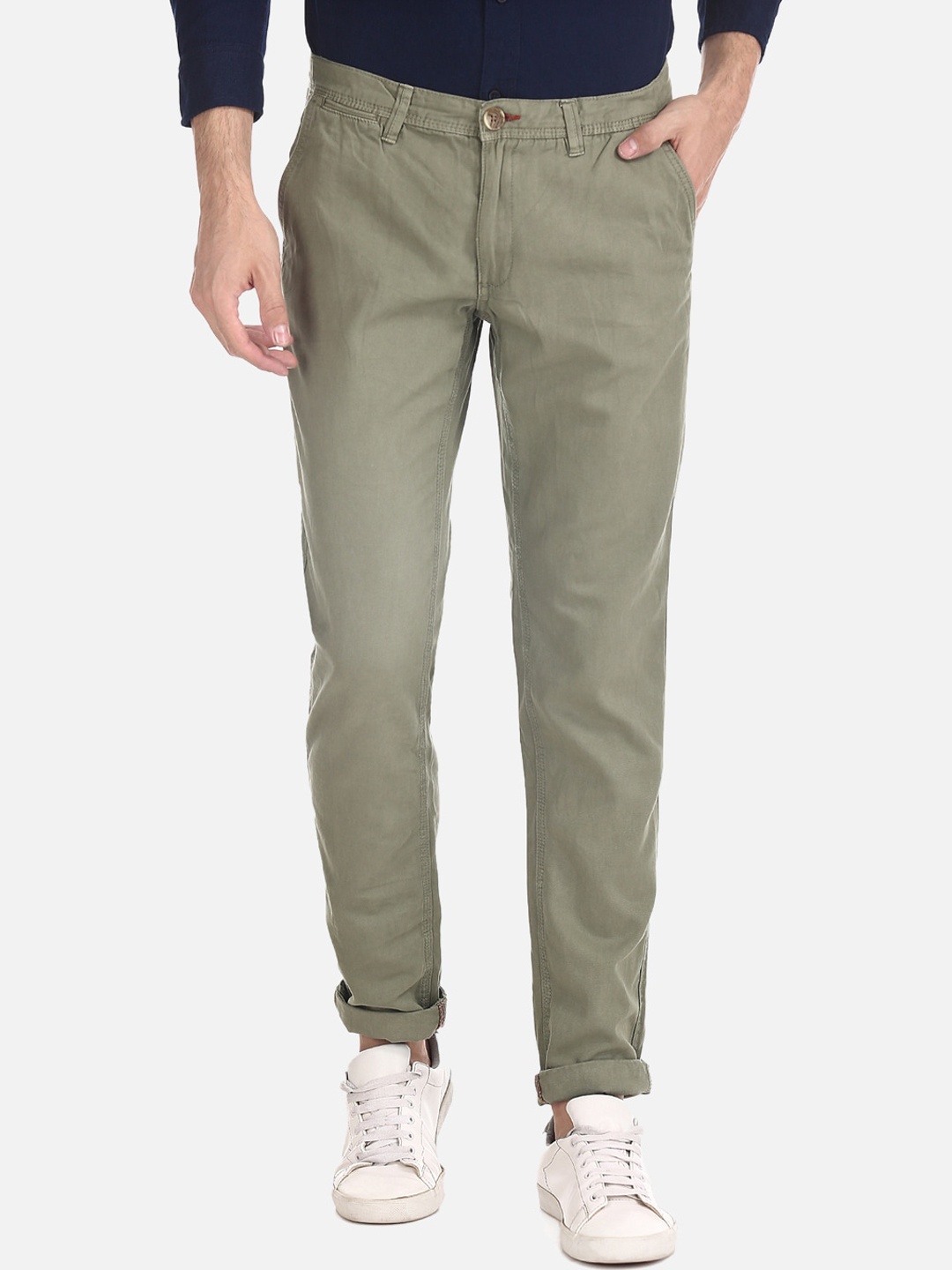 

Cherokee Men Olive Green Slim Fit Solid Regular Trousers