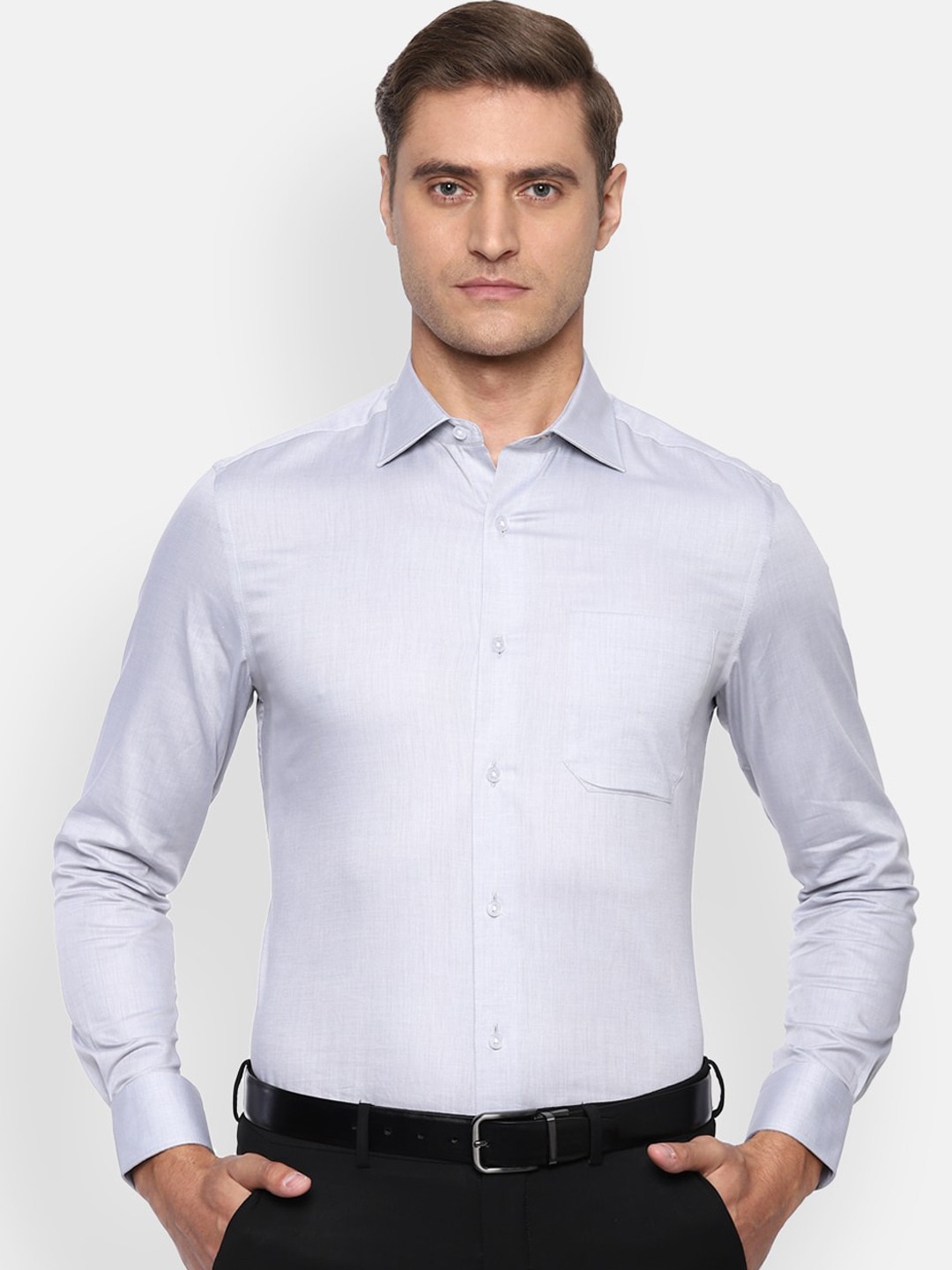 

Louis Philippe Men Grey Regular Fit Solid Formal Shirt