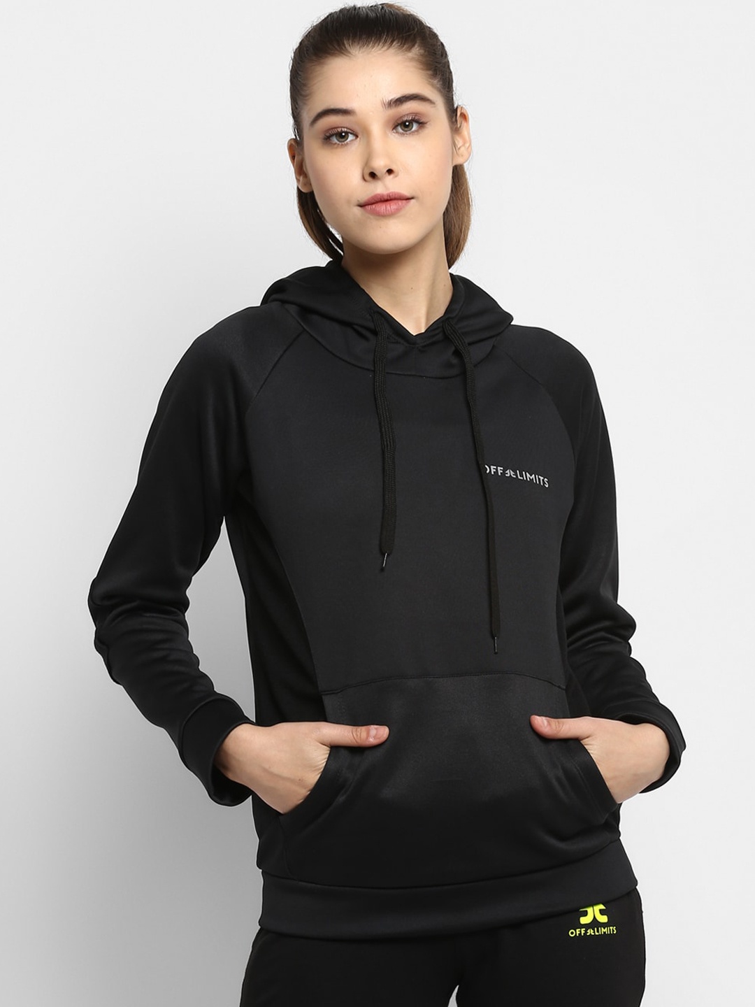 

OFF LIMITS Women Black Solid Hooded Sweatshirt