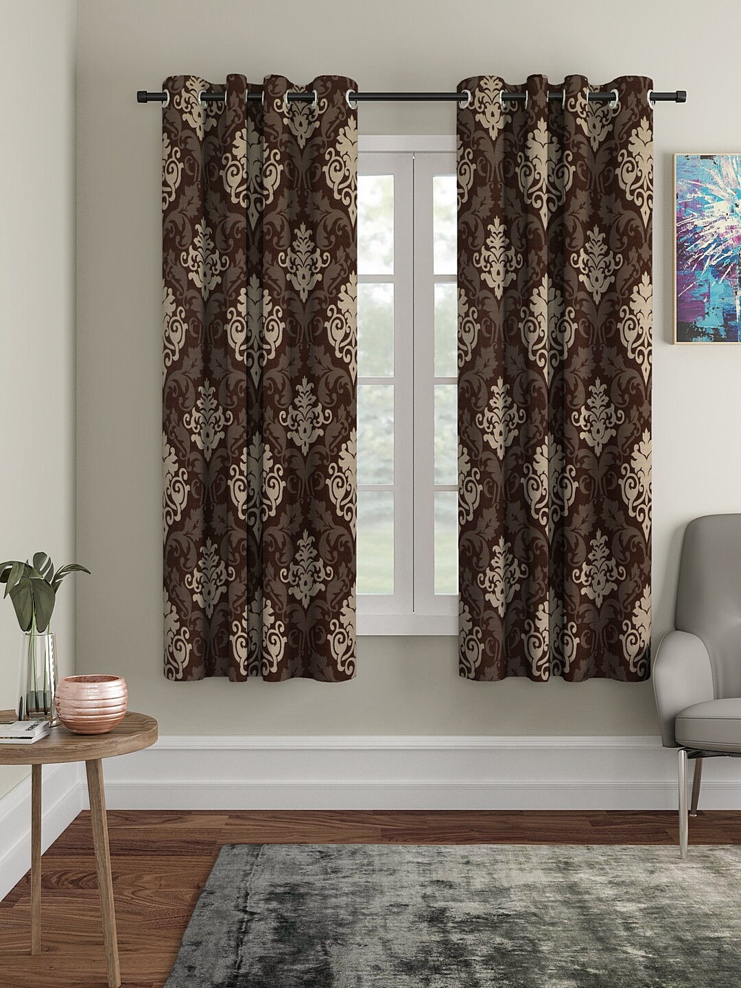 

Cortina Set of 2 Brown & Beige Printed Window Curtains