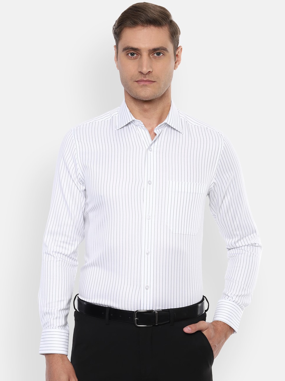 

Louis Philippe Permapress Men White Regular Fit Striped Casual Shirt