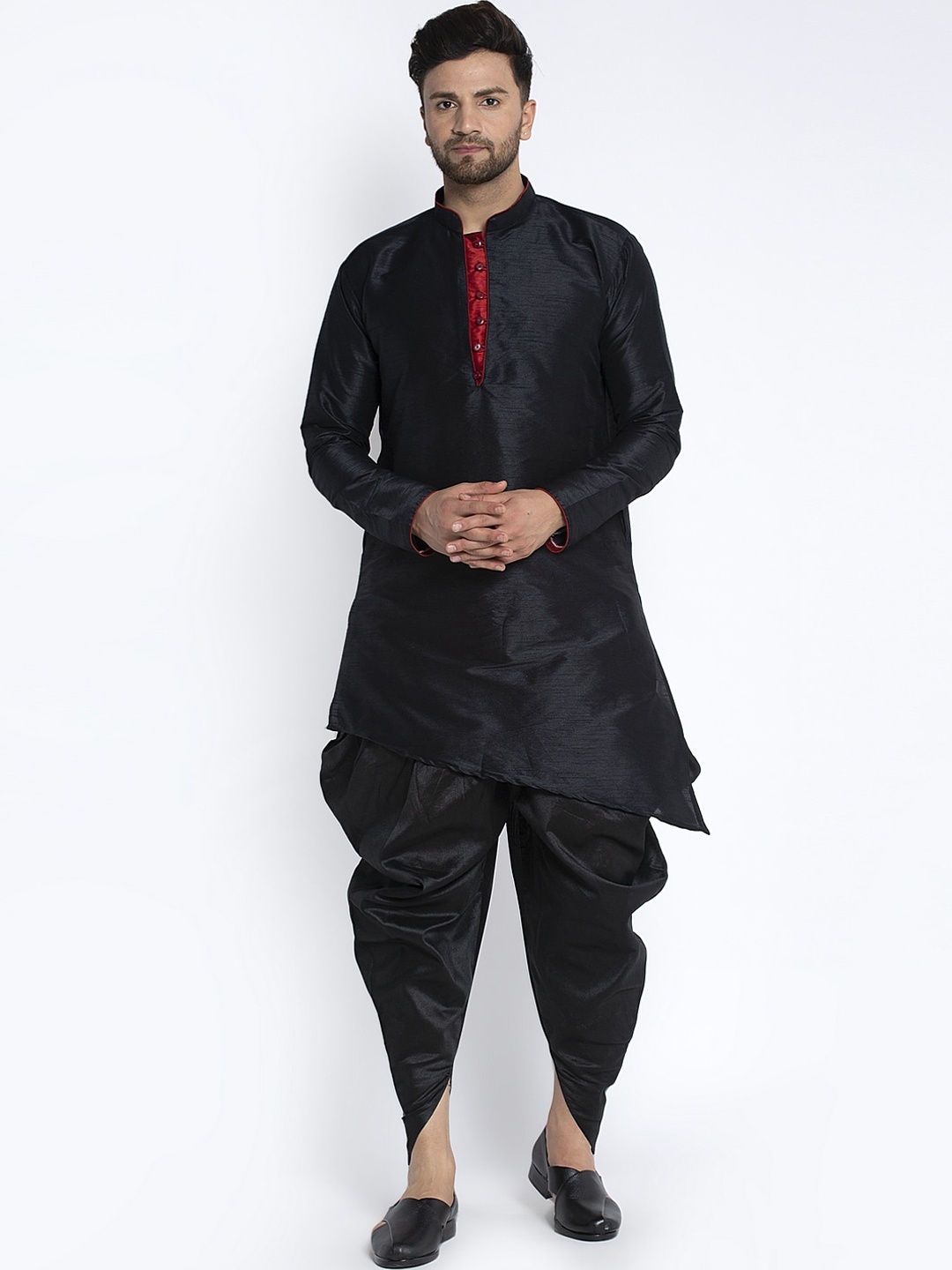 

Benstoke Men Black Striped Kurta with Dhoti Pants