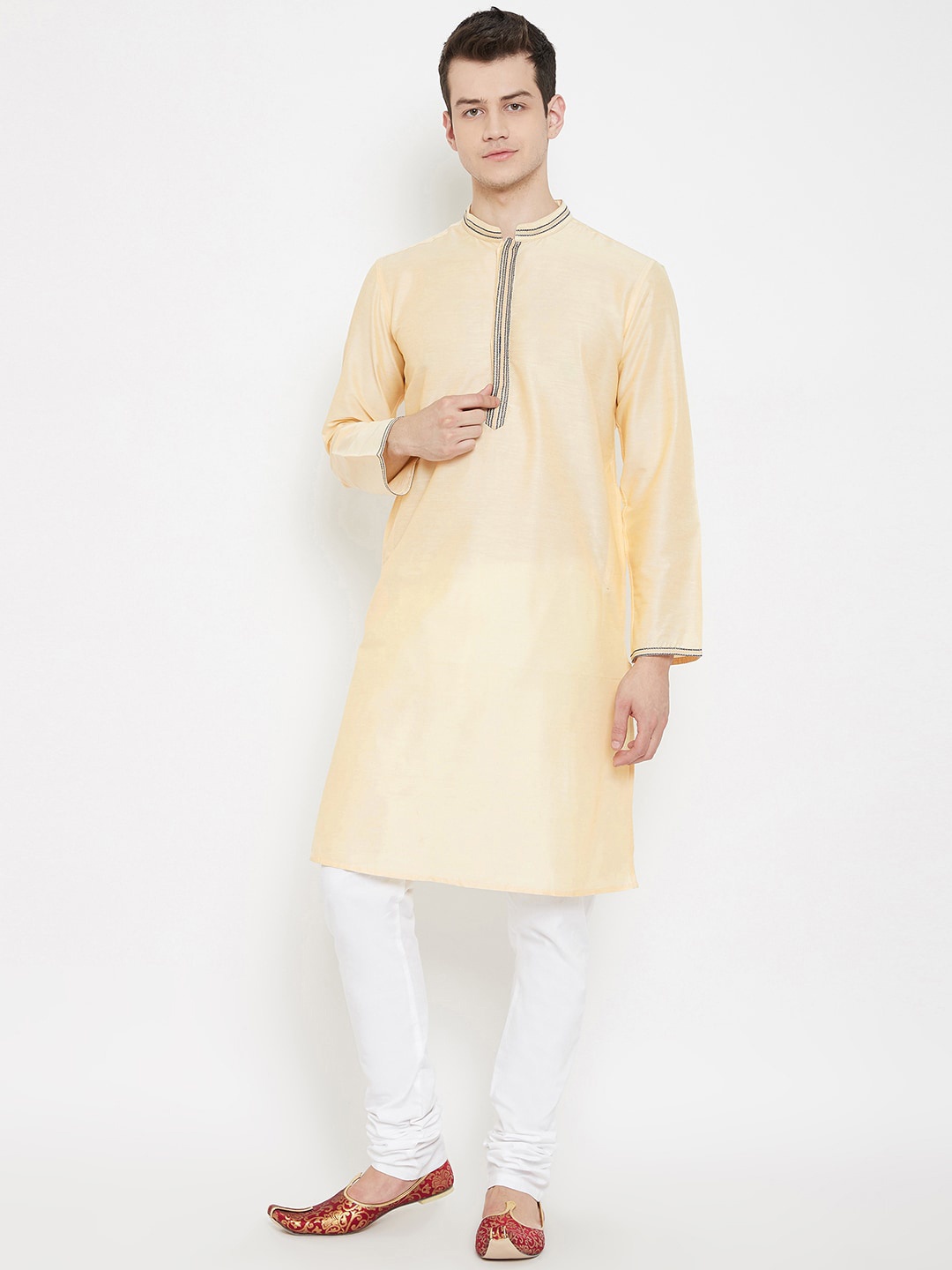

even Men Cream-Coloured Solid Straight Kurta