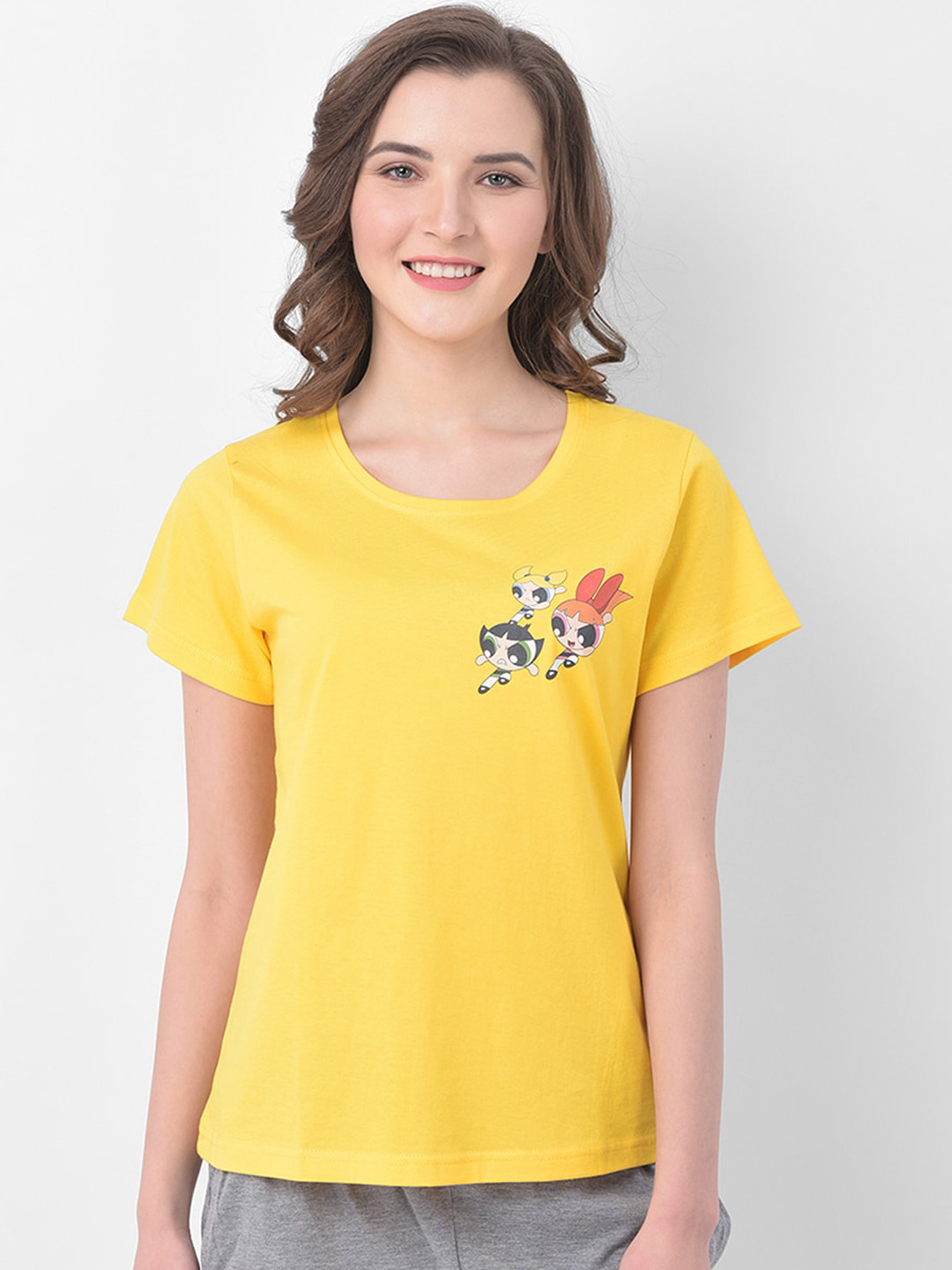 

Clovia Women Yellow Powerpuff Girls Printed Lounge T-shirt