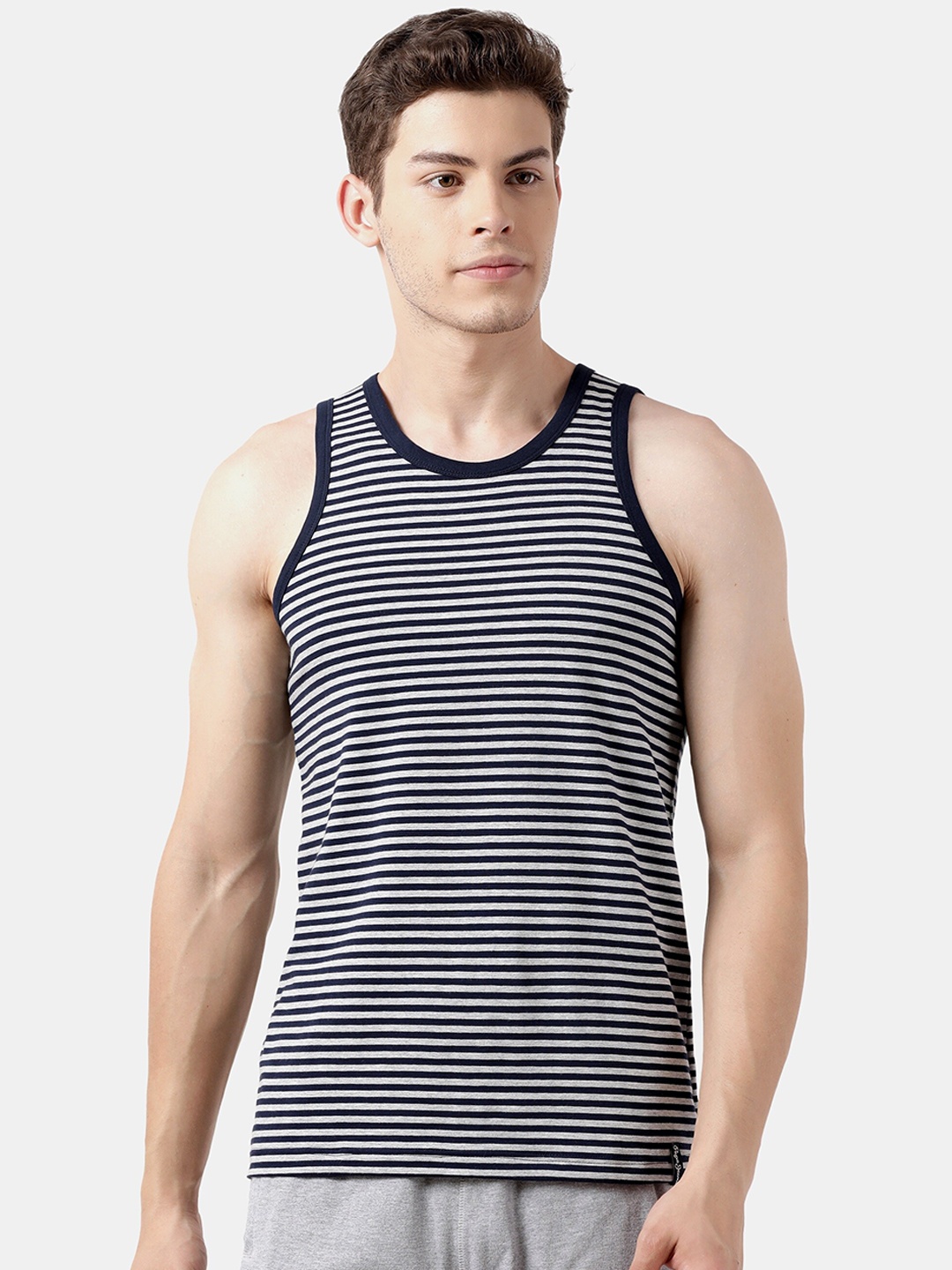 

Pepe Jeans Men Navy Blue & Grey Striped Gym Vest