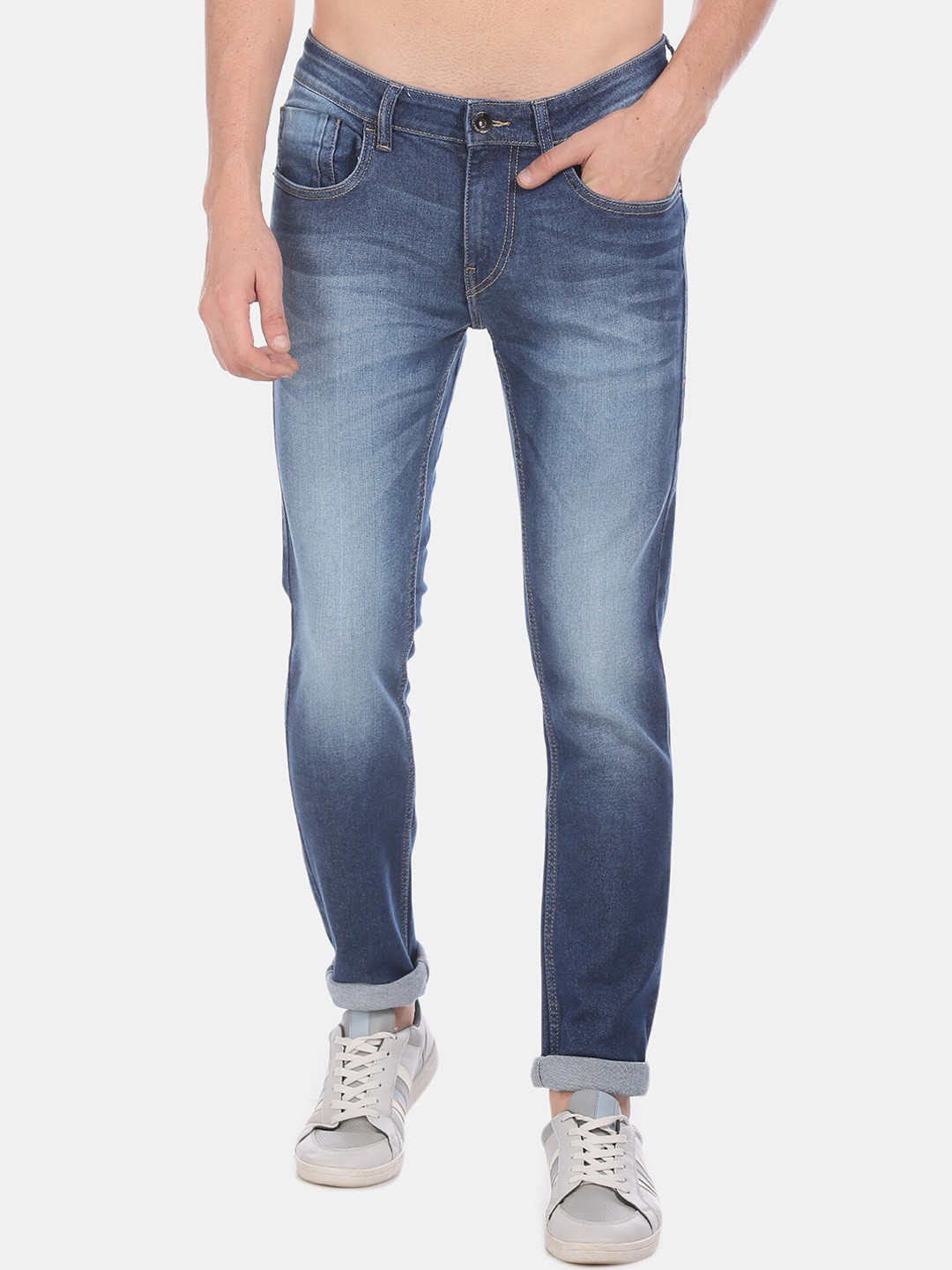 

Flying Machine Men Navy Blue Skinny Fit Mid-Rise Clean Look Stretchable Jeans