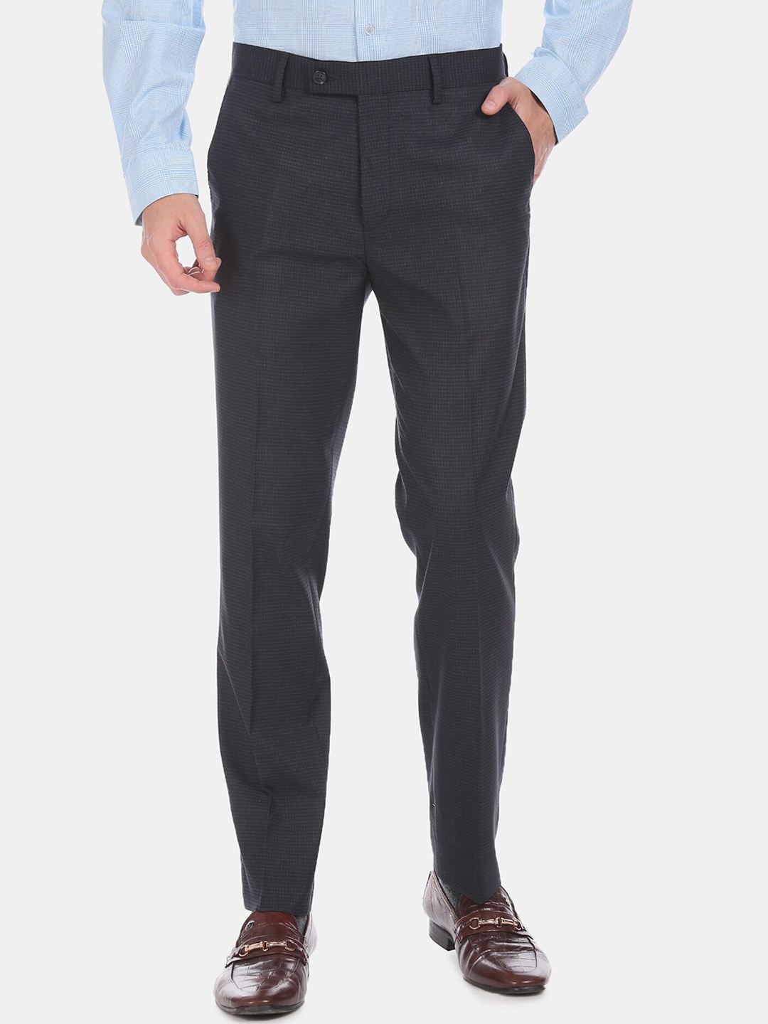 

Arrow Men Blue Regular Fit Checked Formal Trousers