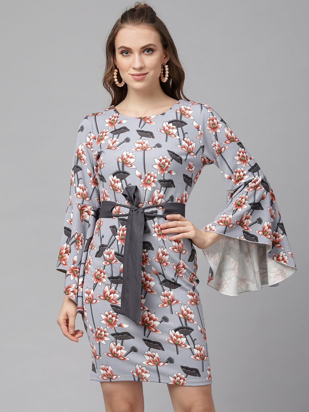 

KASSUALLY Women Grey Printed Sheath Dress