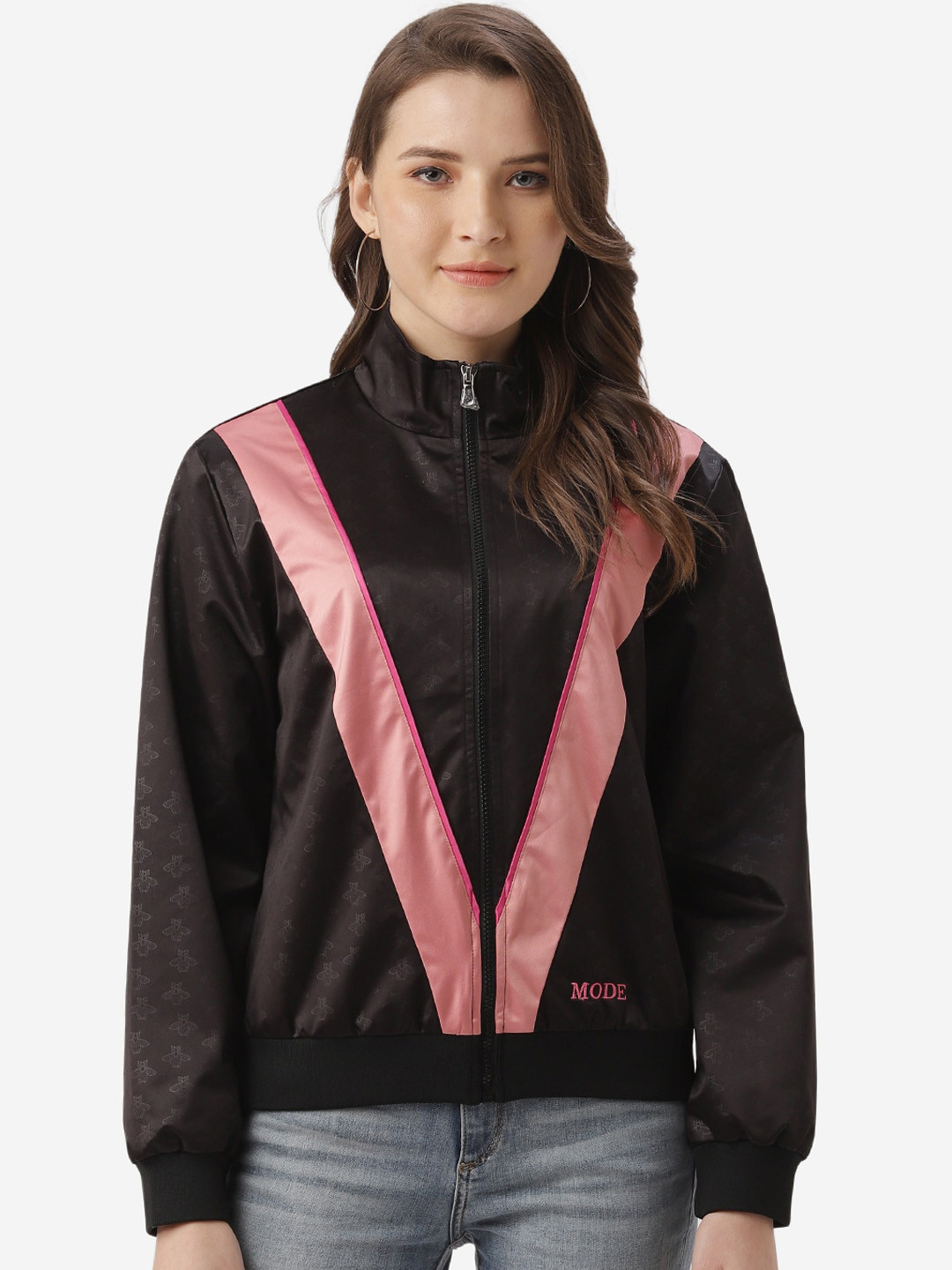 

Mode by Red Tape Women Black Colourblocked Bomber