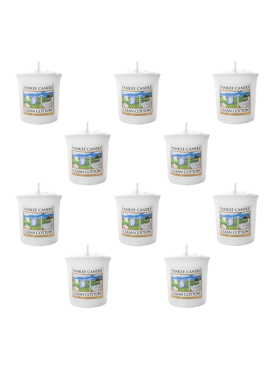 

YANKEE CANDLE Set Of 10 Votive Clean Cotton Scented Candles, White