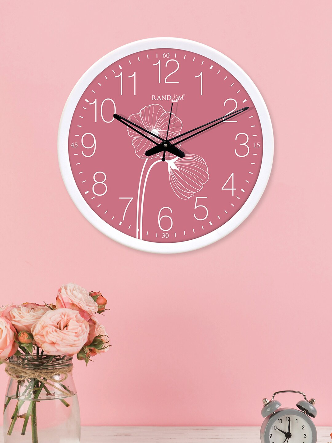 

RANDOM White & Red Floral Printed Analogue Wall Clock