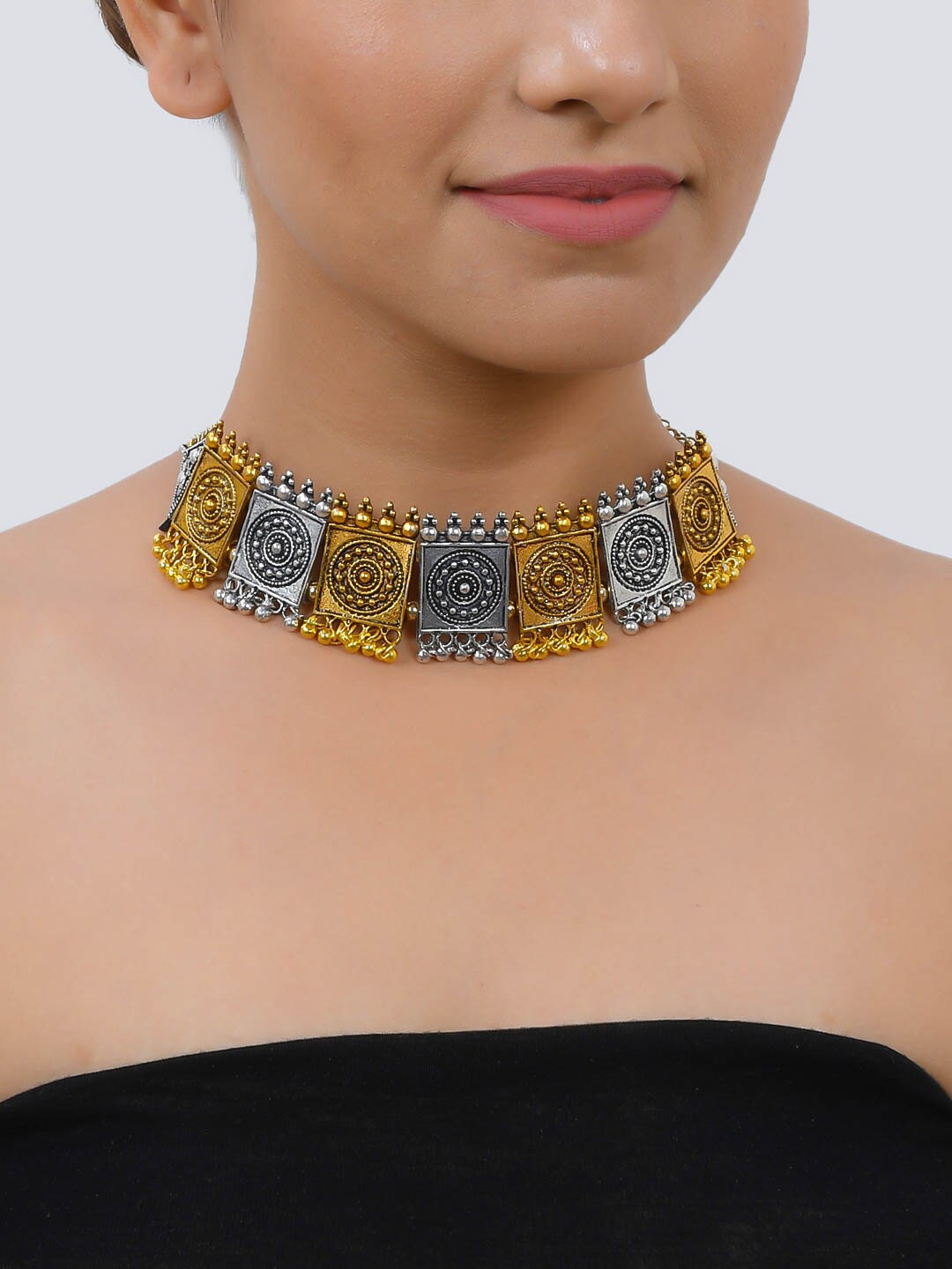 

Trendy Gold-Plated & Silver-Plated Temple Design Choker Necklace